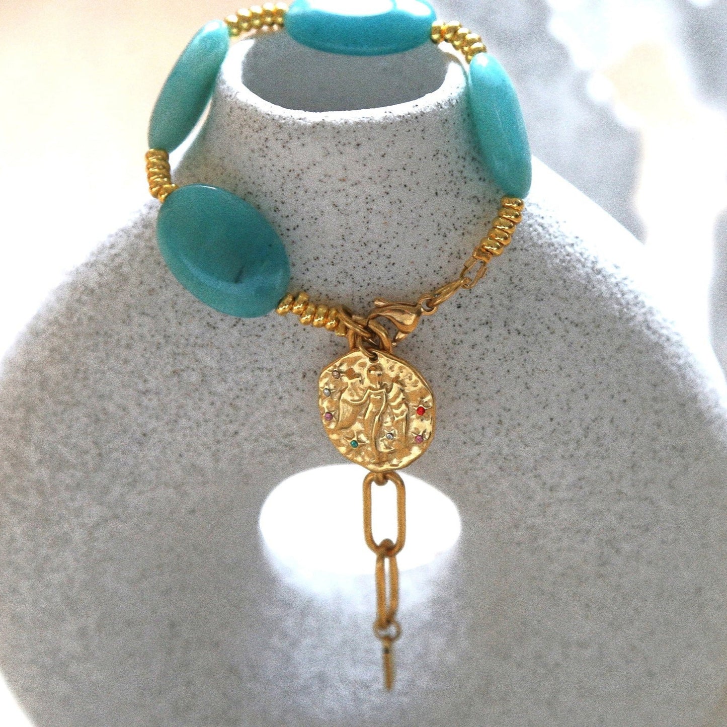 Bracelet Talisman pierre totem Amazonite- Médaille Vierge