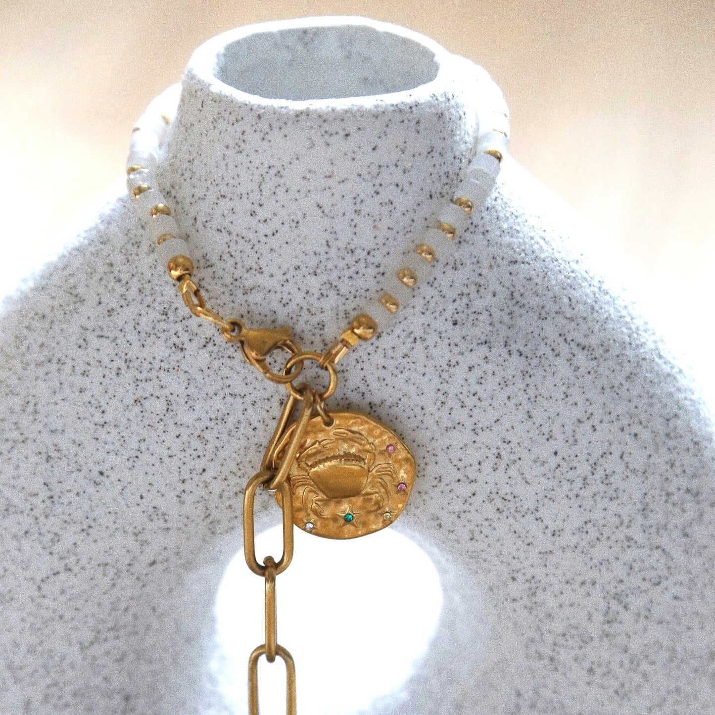 Bracelet Talisman pierre totem Pierre de Lune - Médaille Cancer