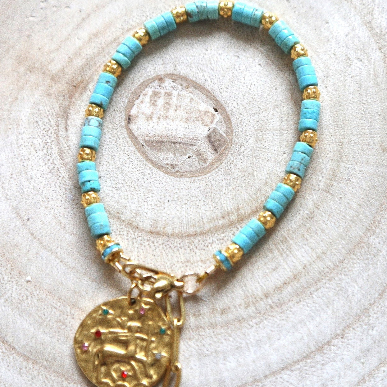 Bracelet Talisman pierre totem Turquoise- Médaille Sagittaire