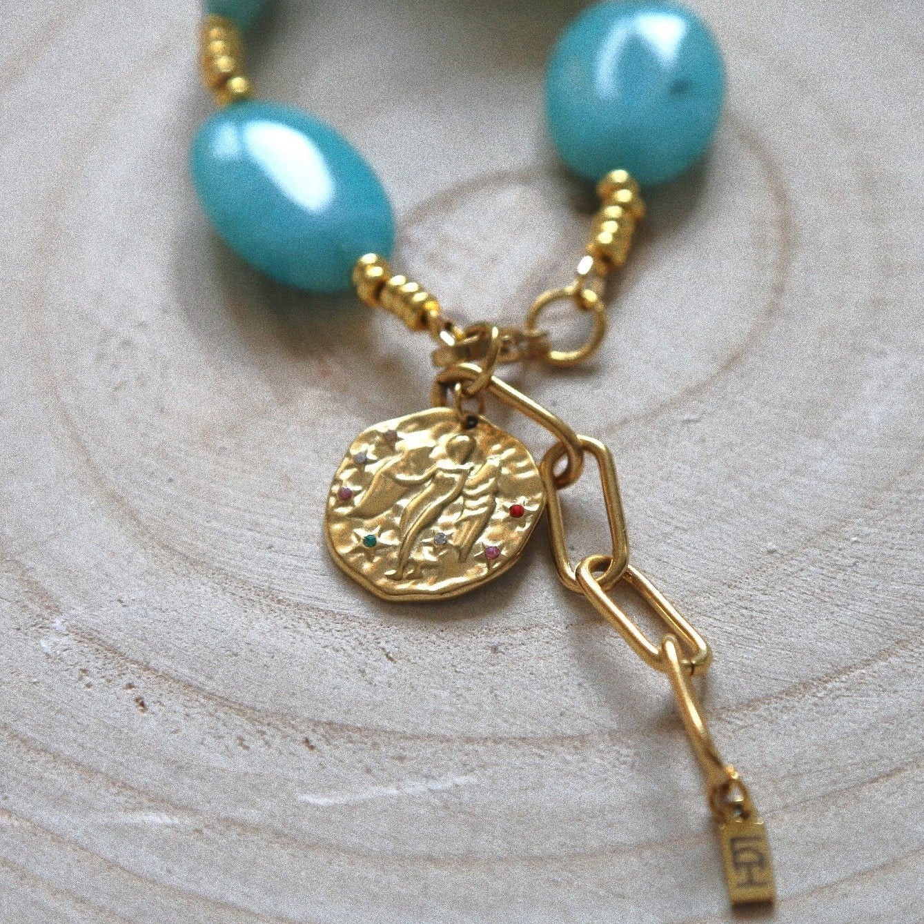 Bracelet Talisman pierre totem Amazonite- Médaille Vierge