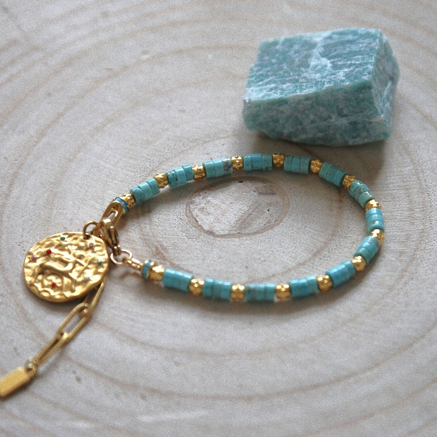 Bracelet Talisman pierre totem Turquoise- Médaille Sagittaire