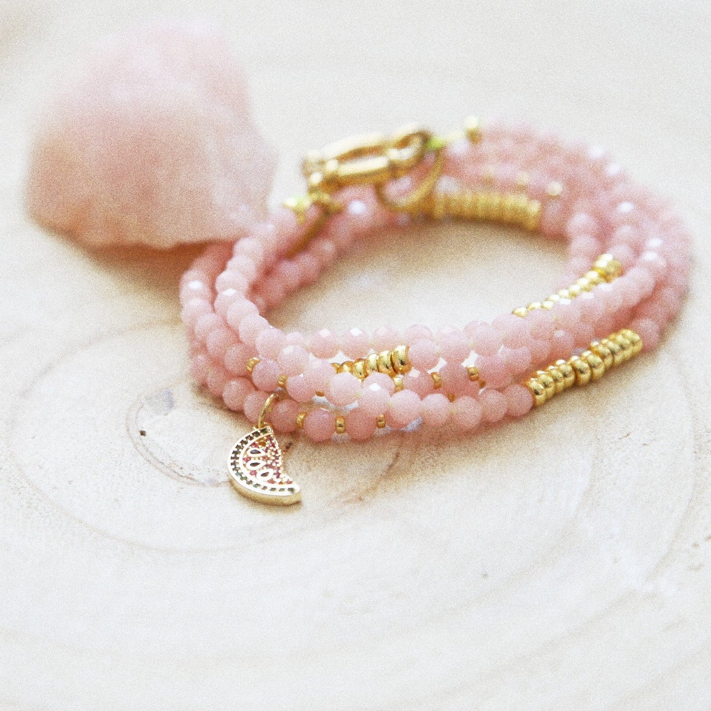 Bracelet Été Luminescent – Quartz Rose et Pastèque