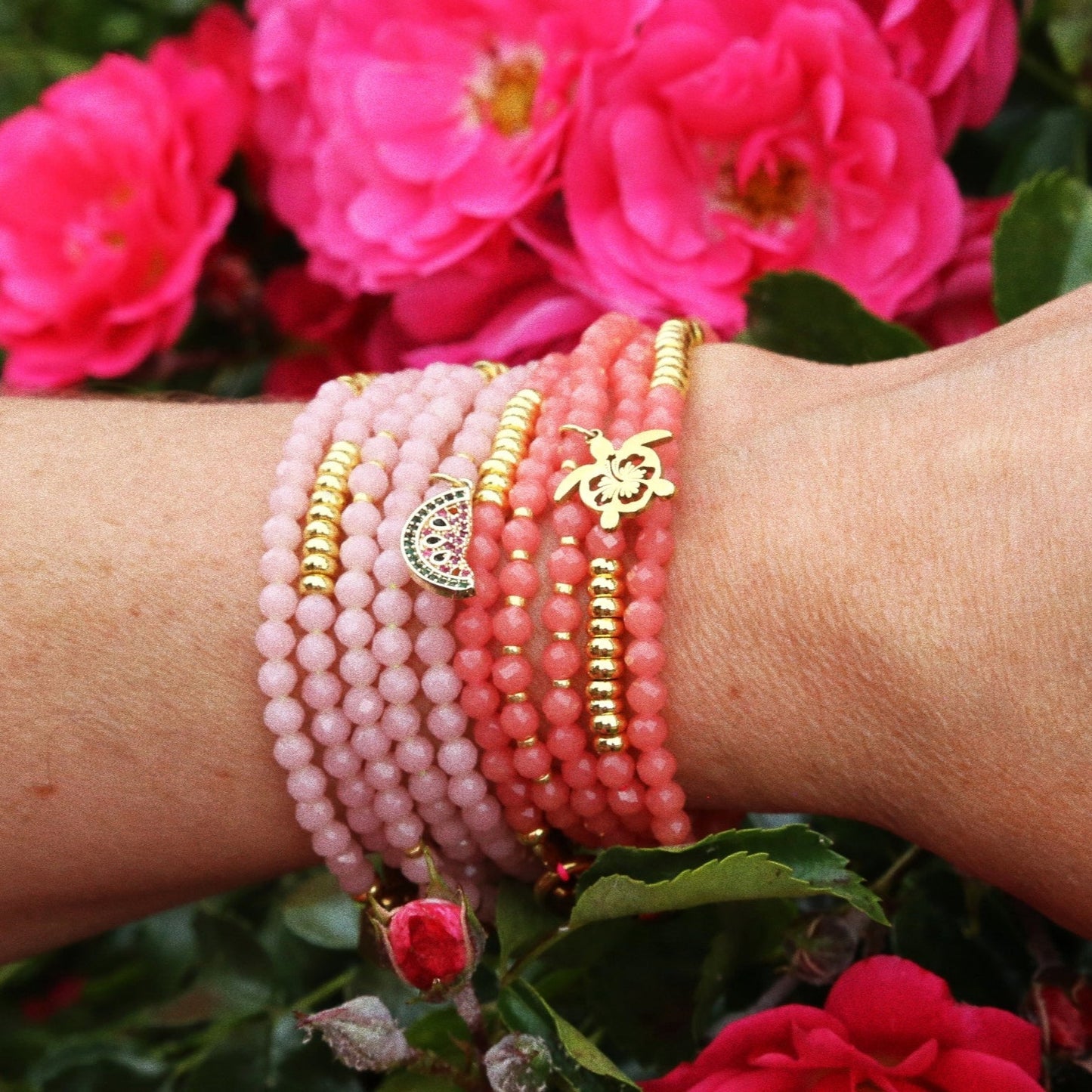 Bracelet Été Luminescent – Quartz Rose et Pastèque