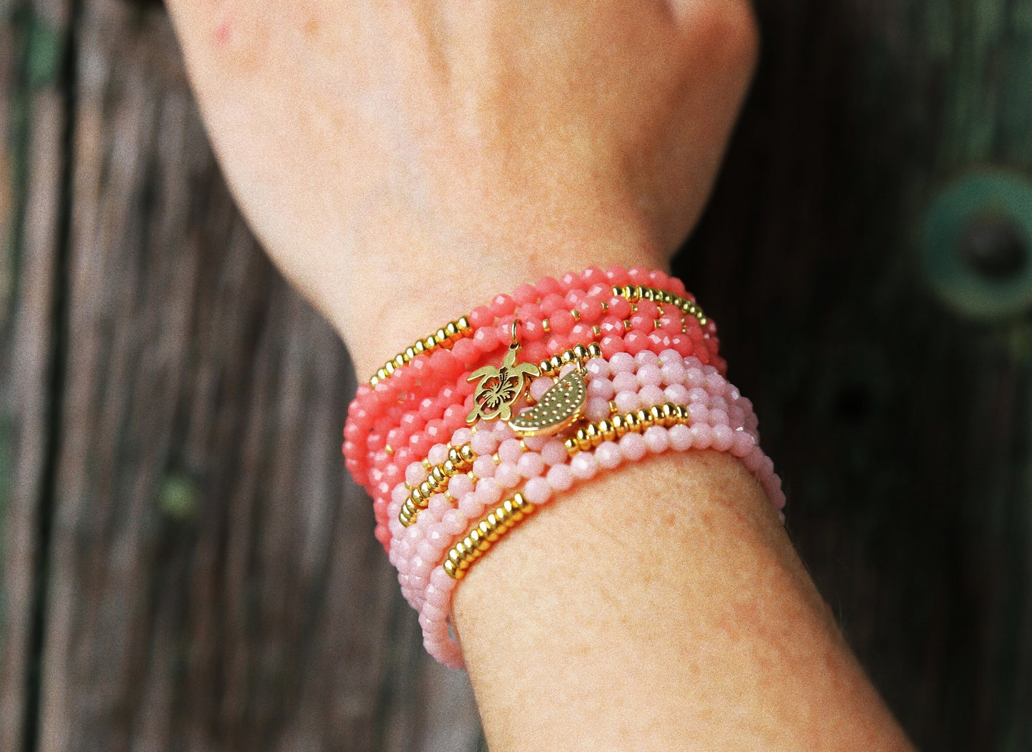 Bracelet Été Luminescent – Quartz Rose et Pastèque