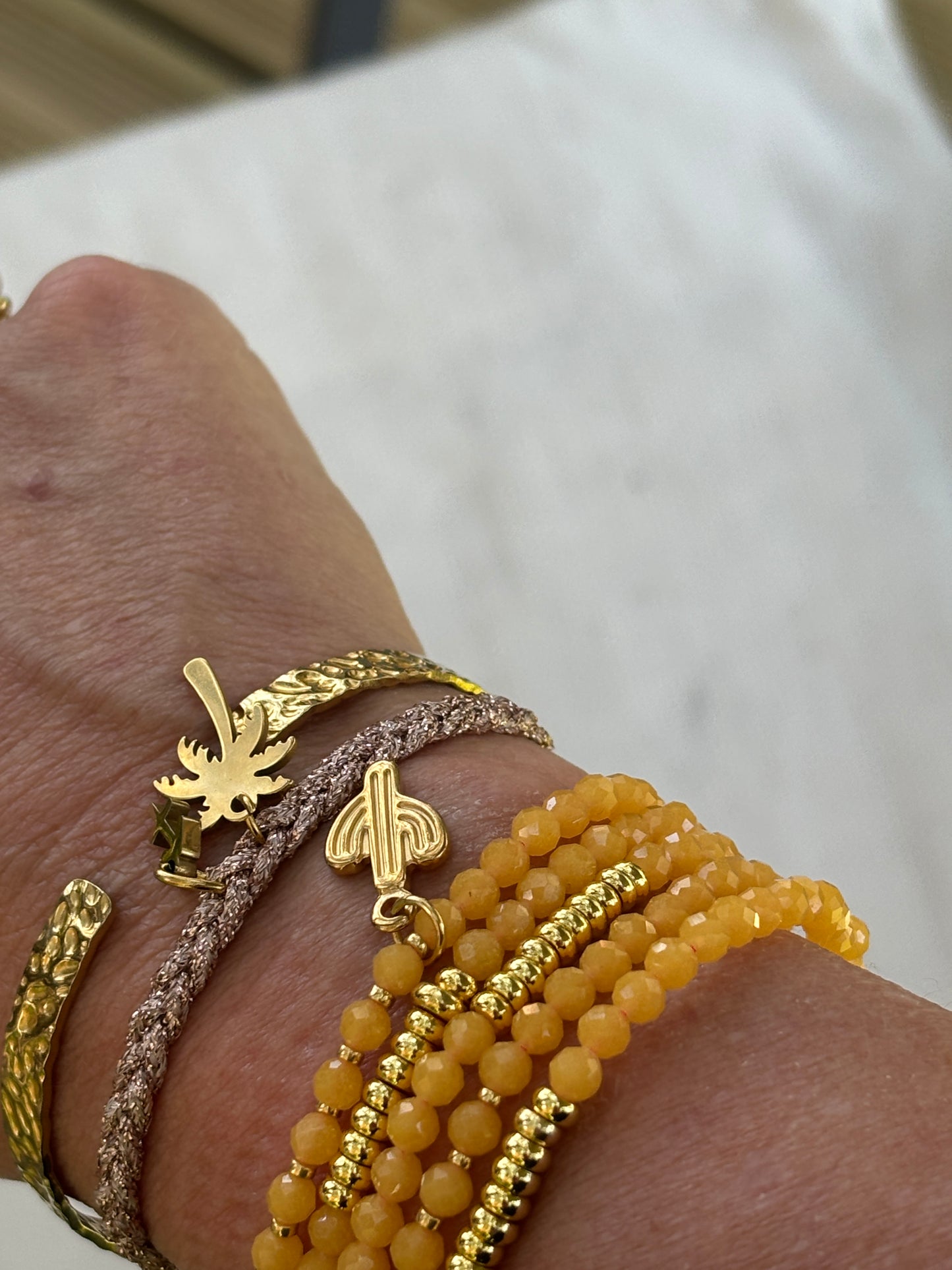 Bracelet Été Luminescent – Quartz Jaune & Cactus Doré