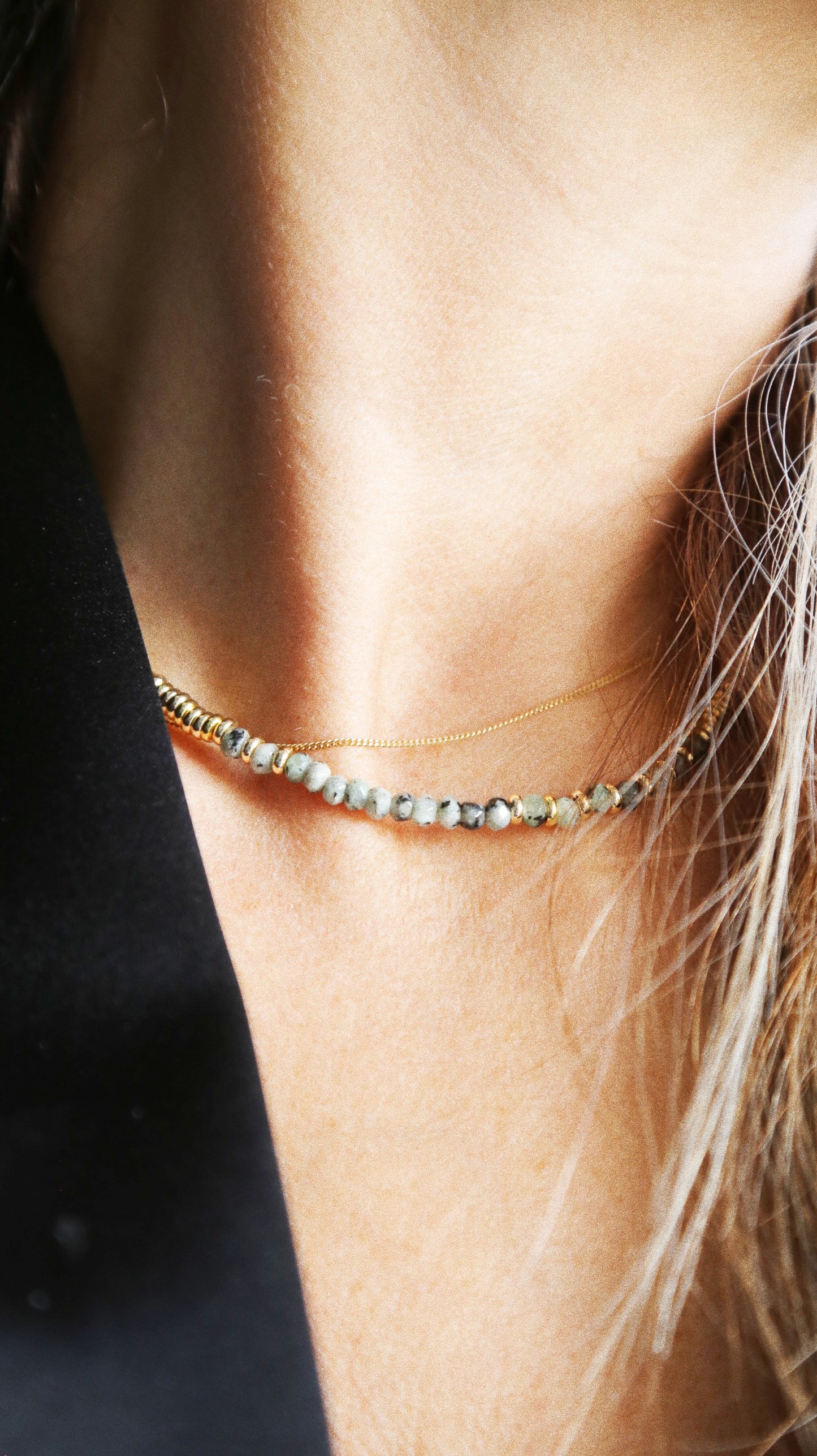 Collier Henriette 2-7 Or – Jaspe Kiwi