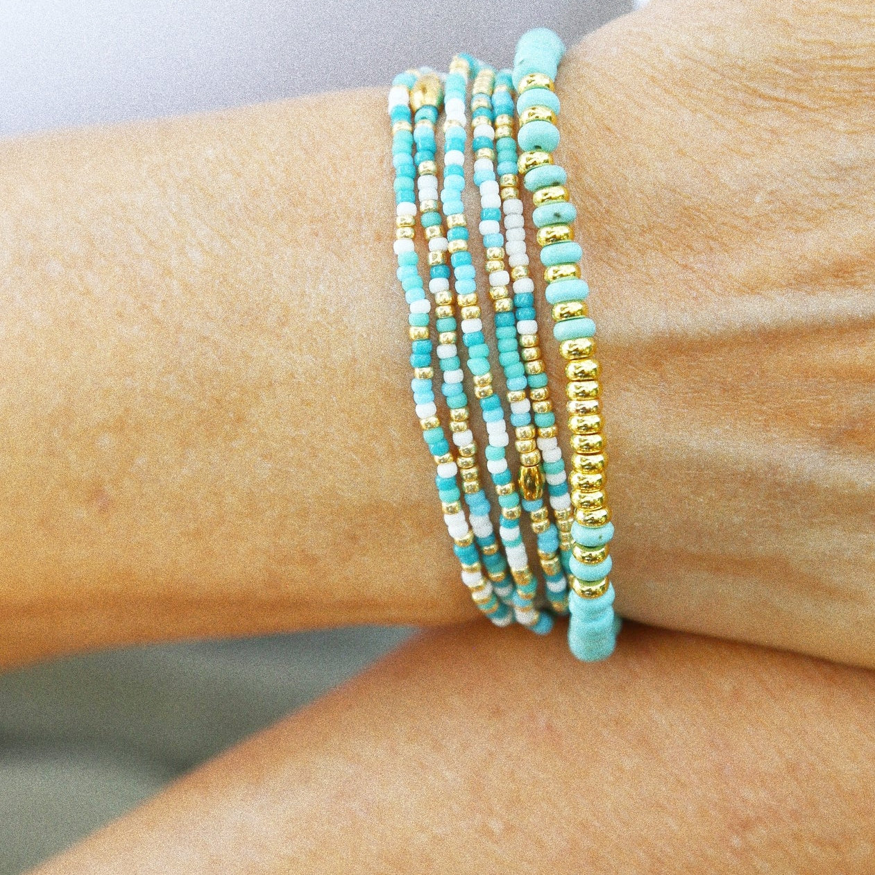 Bracelet 5 tours ou ras de cou "seconde peau" turquoise