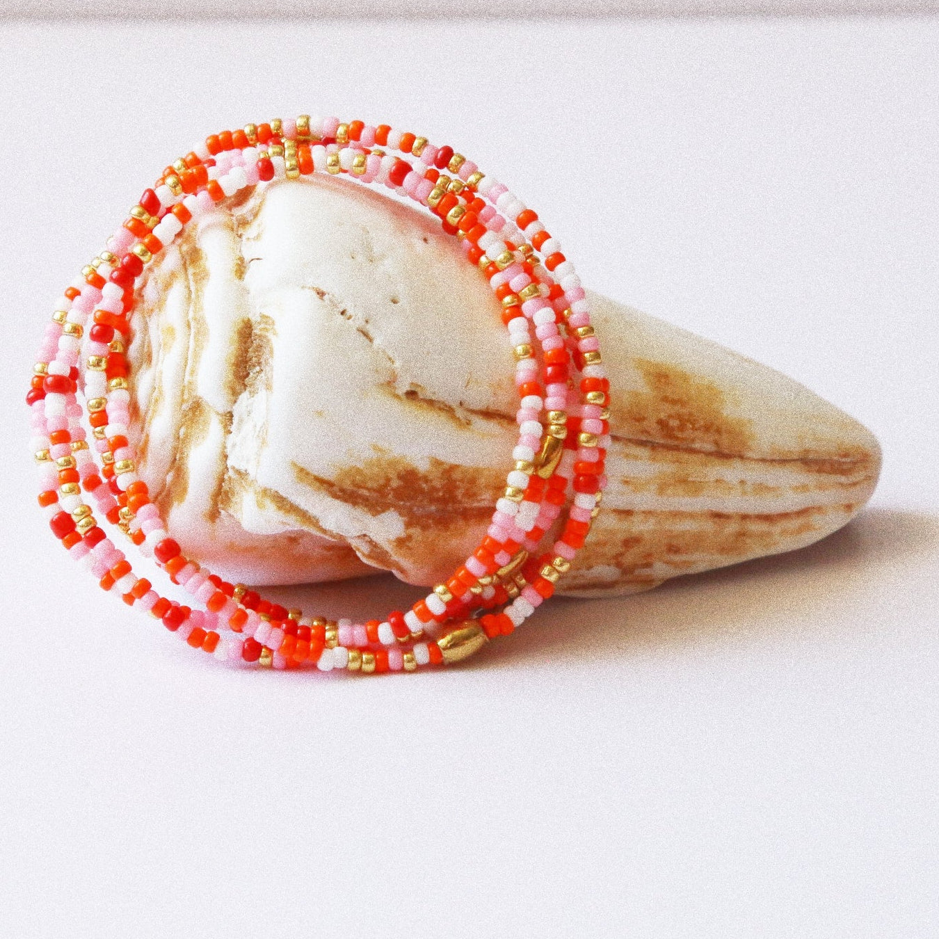 Bracelet 5 tours ou ras de cou "seconde peau" rouge & rose