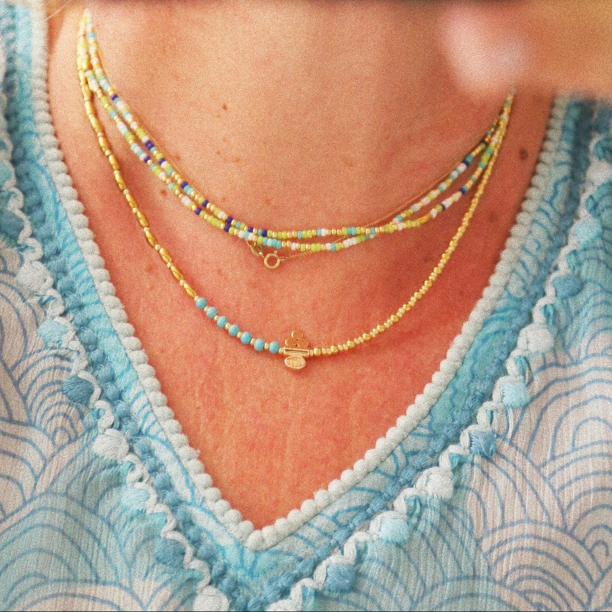 Collier “Code 27” – Perles Bleu Turquoise & Œil de Protection