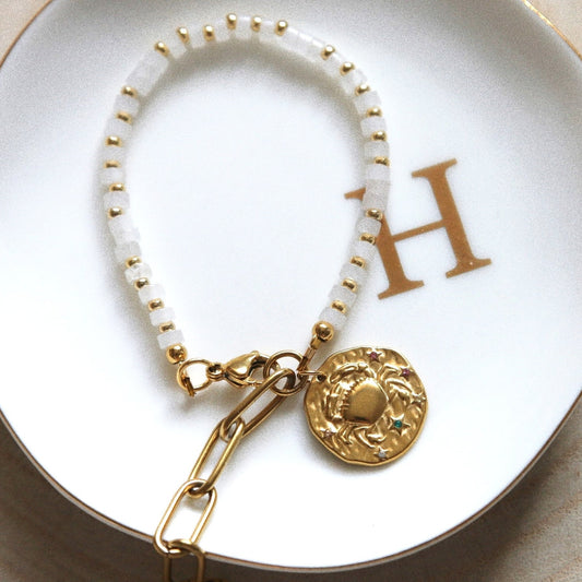Bracelet Talisman pierre totem Pierre de Lune - Médaille Cancer