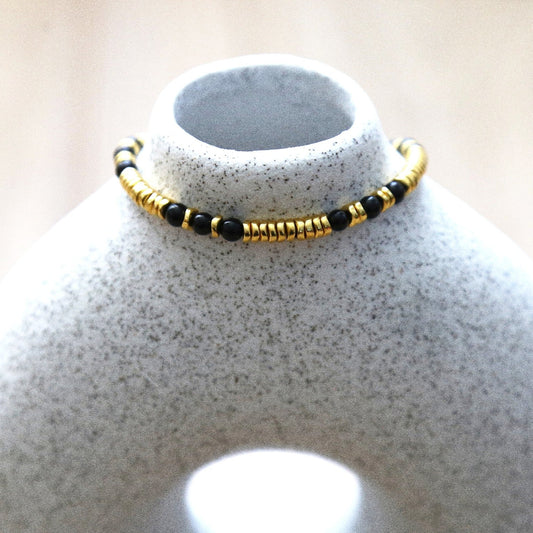 Bracelet talisman pierre totem onyx noir - Médaille Capricorne
