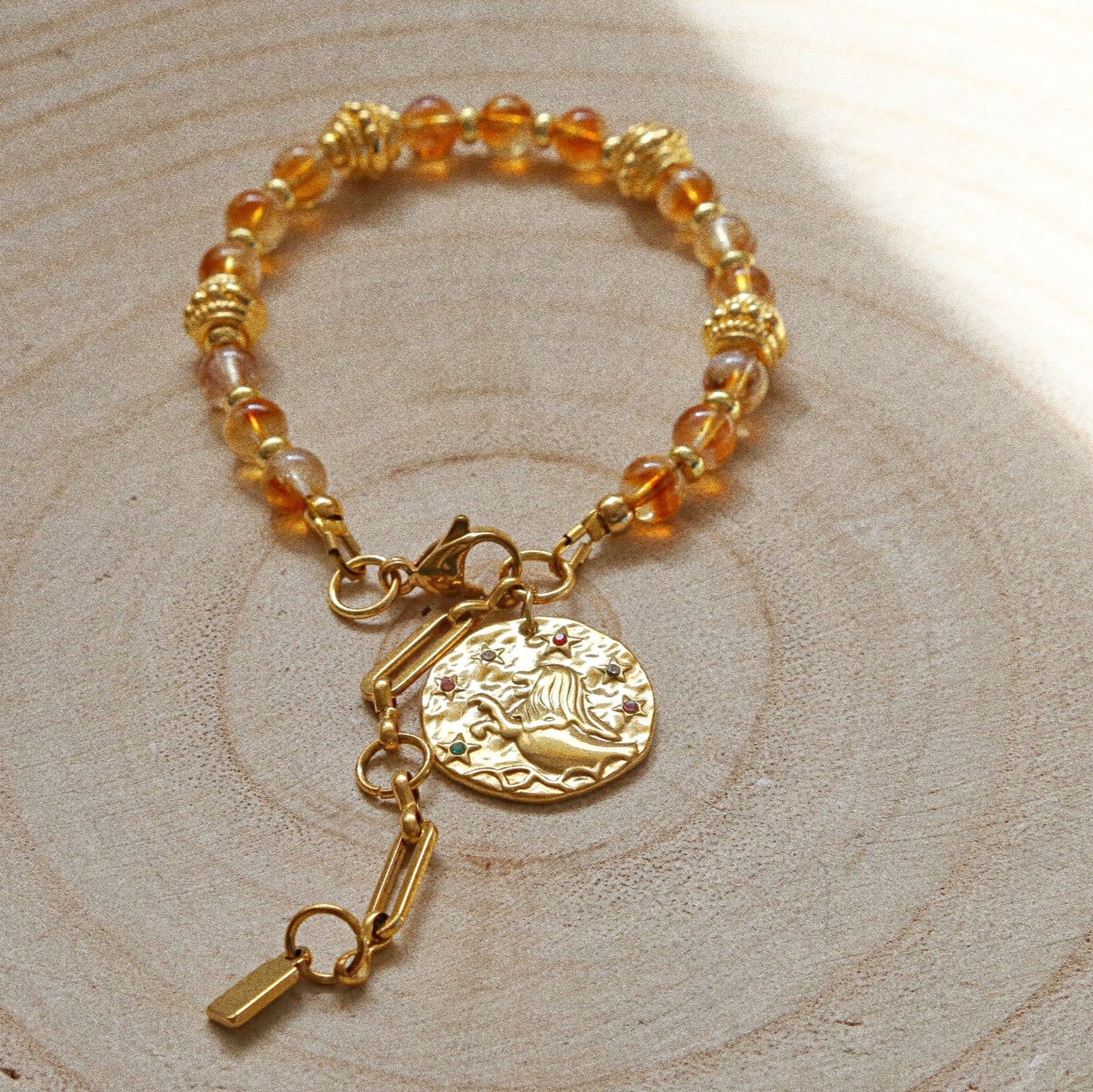 Bracelet Talisman pierre totem Citrine - Médaille Lion
