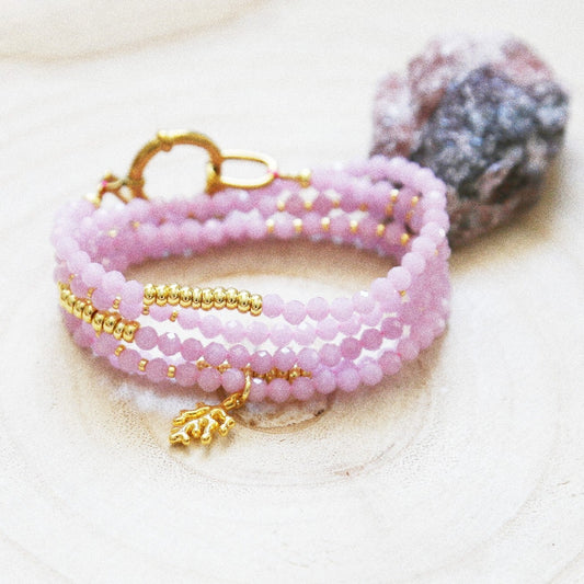 Bracelet Été Luminescent – Quartz Violet et Corail Doré