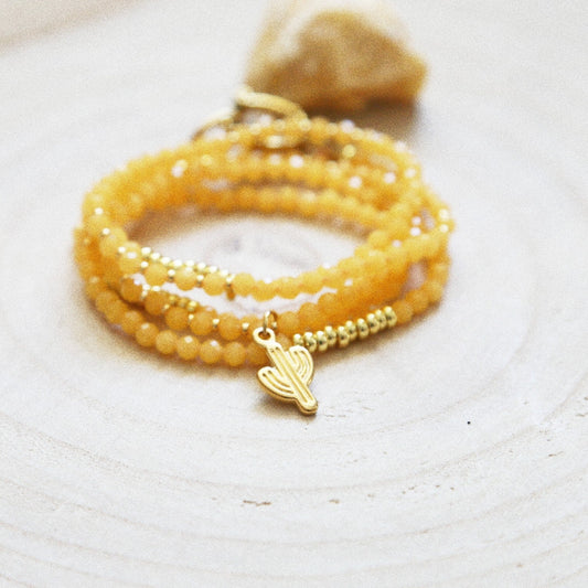 Bracelet Été Luminescent – Quartz Jaune &amp; Cactus Doré