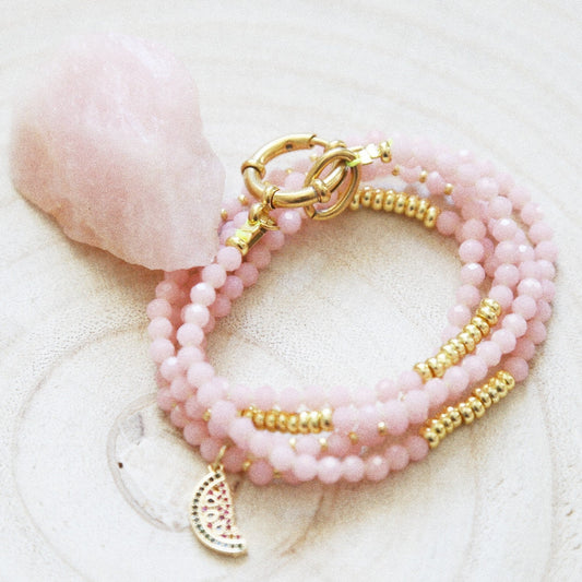 Bracelet Été Luminescent – Quartz Rose et Pastèque