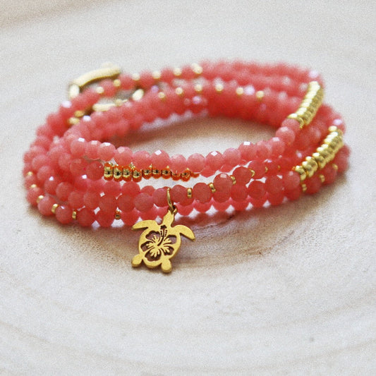 Bracelet Été Luminescent – Quartz Rouge et Tortue Dorée