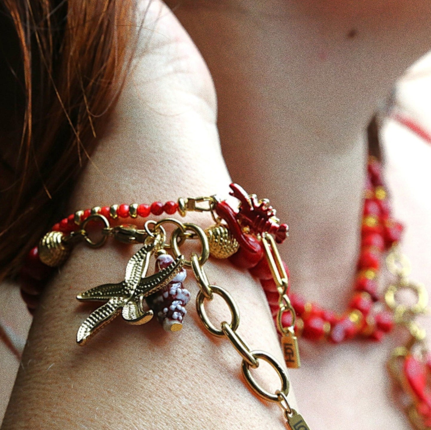 Bracelet Talisman Rouge Passion – Étoile de mer & Coquillage