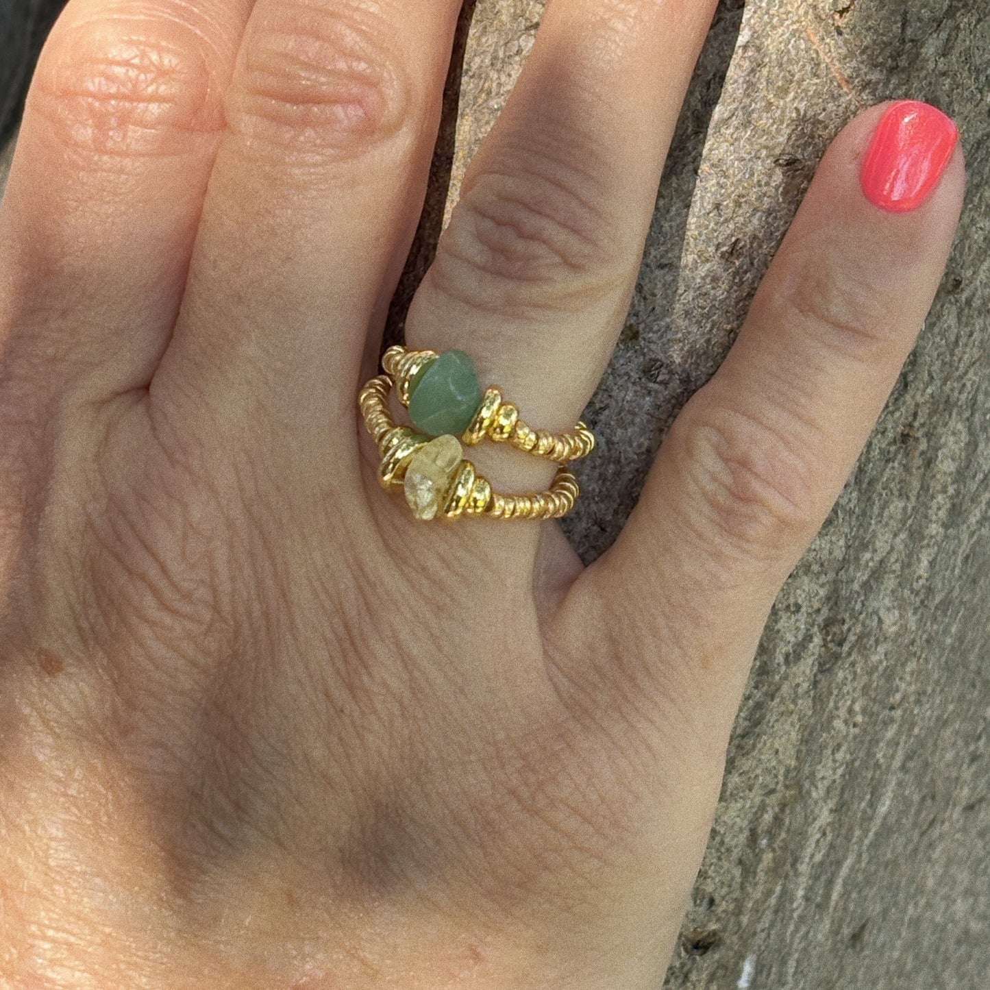Bague talisman – Perles chrysoprase