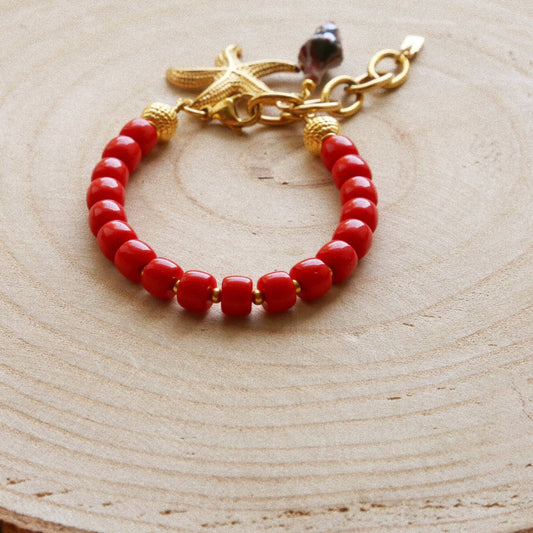 Bracelet Talisman Rouge Passion – Étoile de mer & Coquillage