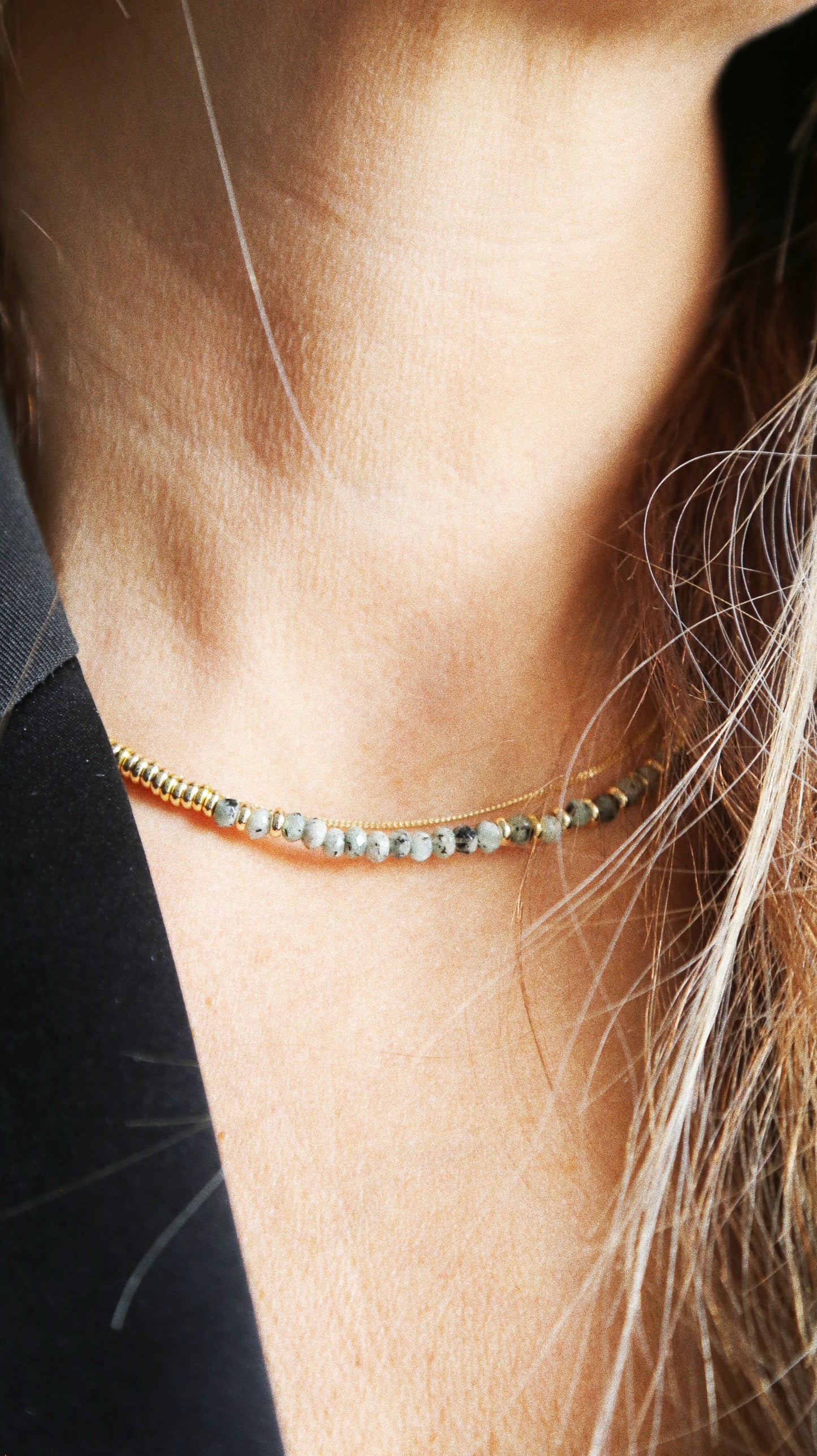 Collier Henriette 2-7 Or – Jaspe Kiwi