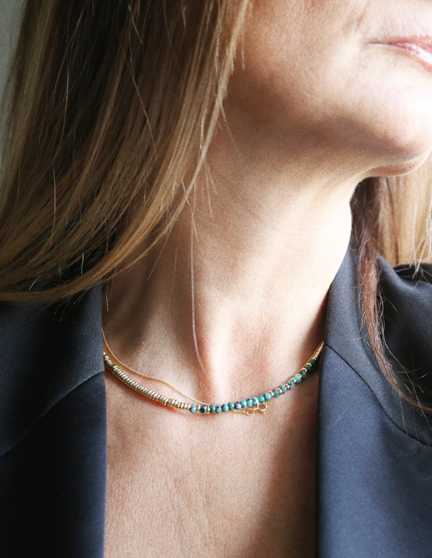 Collier Henriette 2-7  Or– Jaspe turquoise