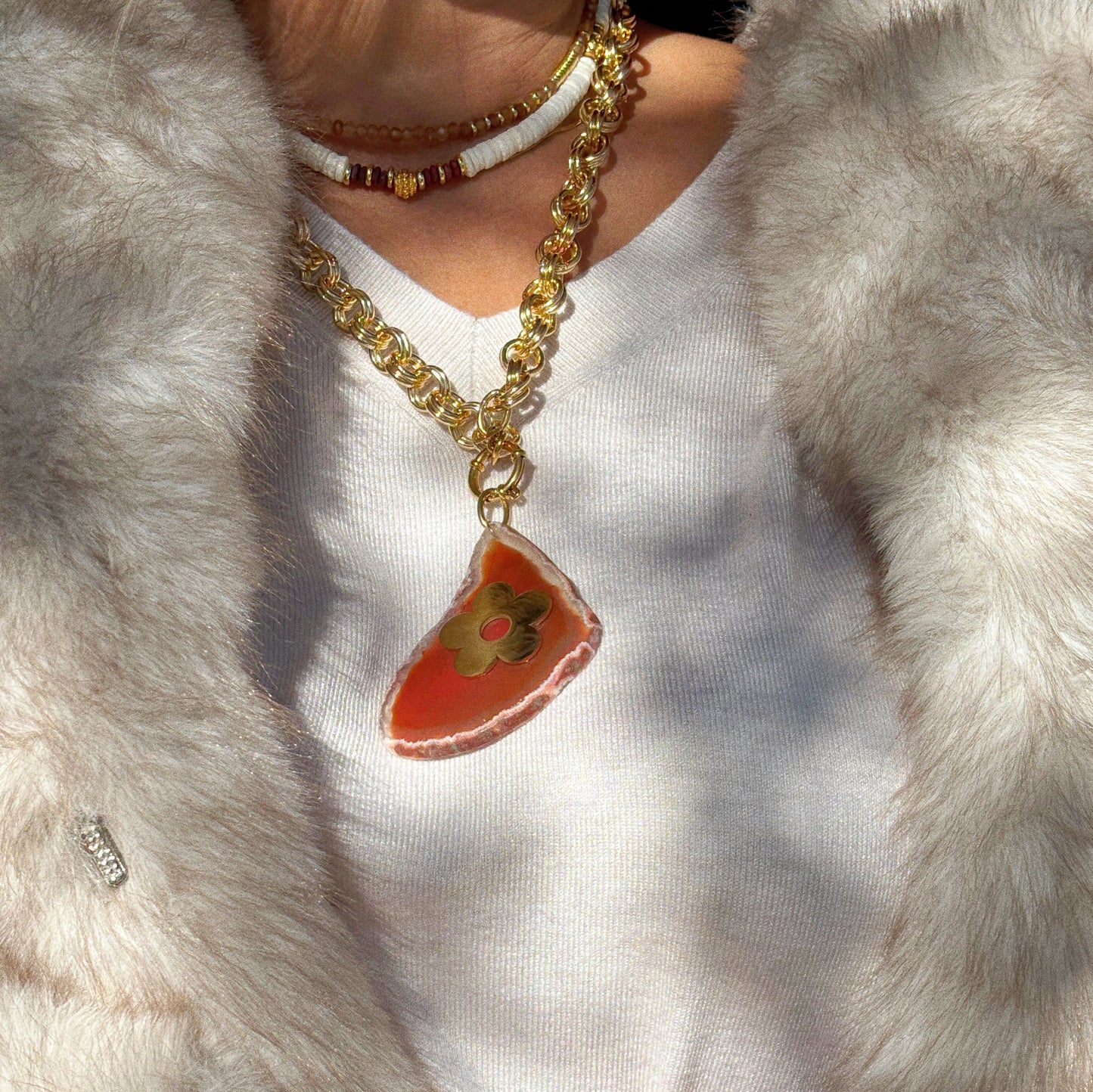Collier Henriette – Agate  & Fleur d’Acier