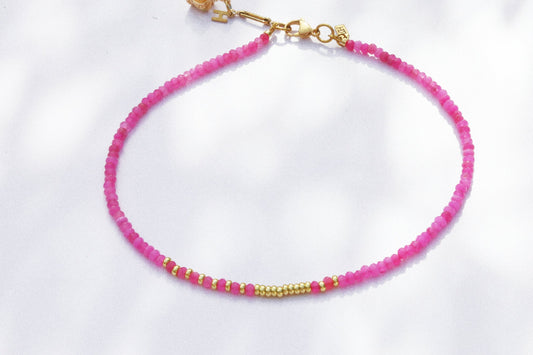 Collier Henriette 2-7 Queen – Agate teintée Fuchsia & Or 18K