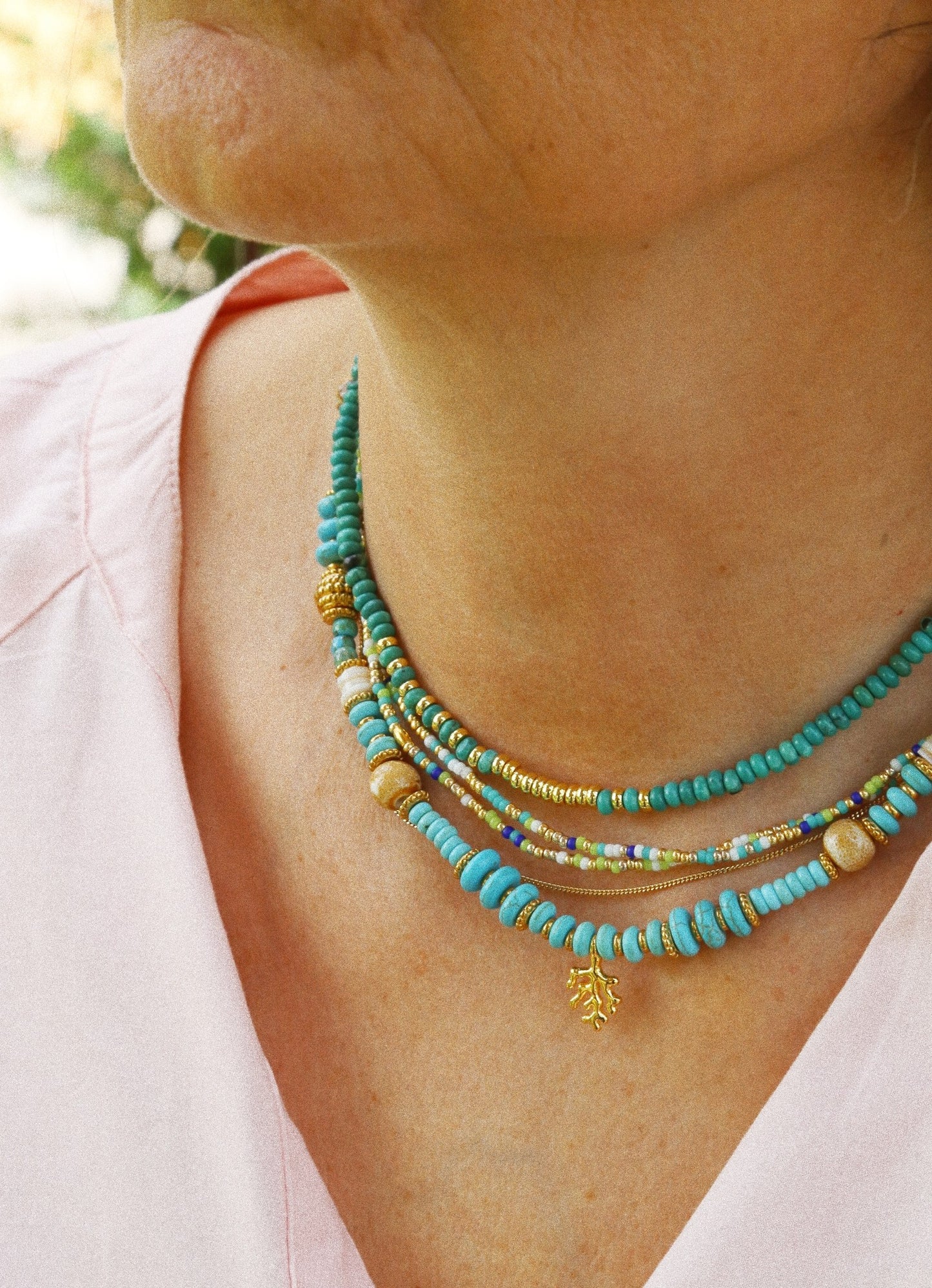 Bracelet 5 tours / Ras de cou “Seconde Peau” – Bleu Vert