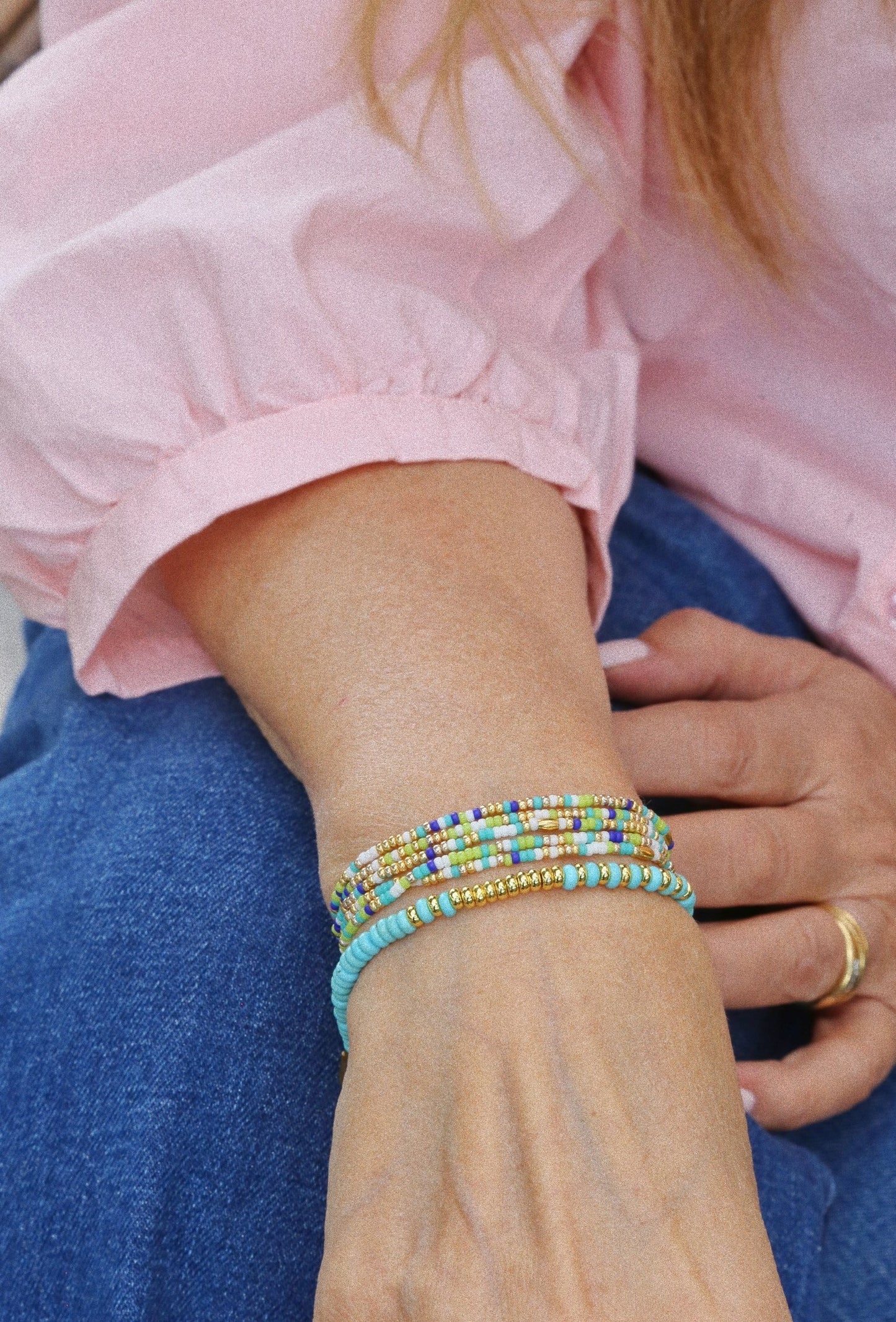 Bracelet 5 tours / Ras de cou “Seconde Peau” – Bleu Vert