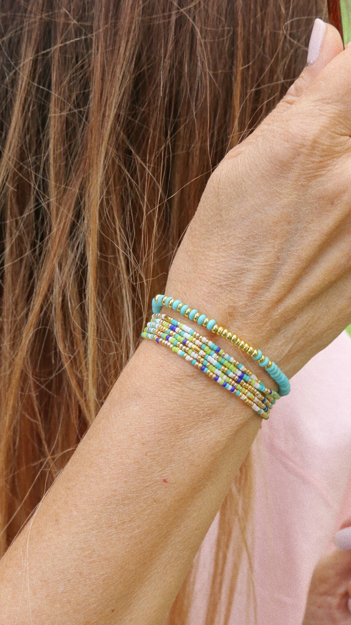 Bracelet 5 tours / Ras de cou “Seconde Peau” – Bleu Vert