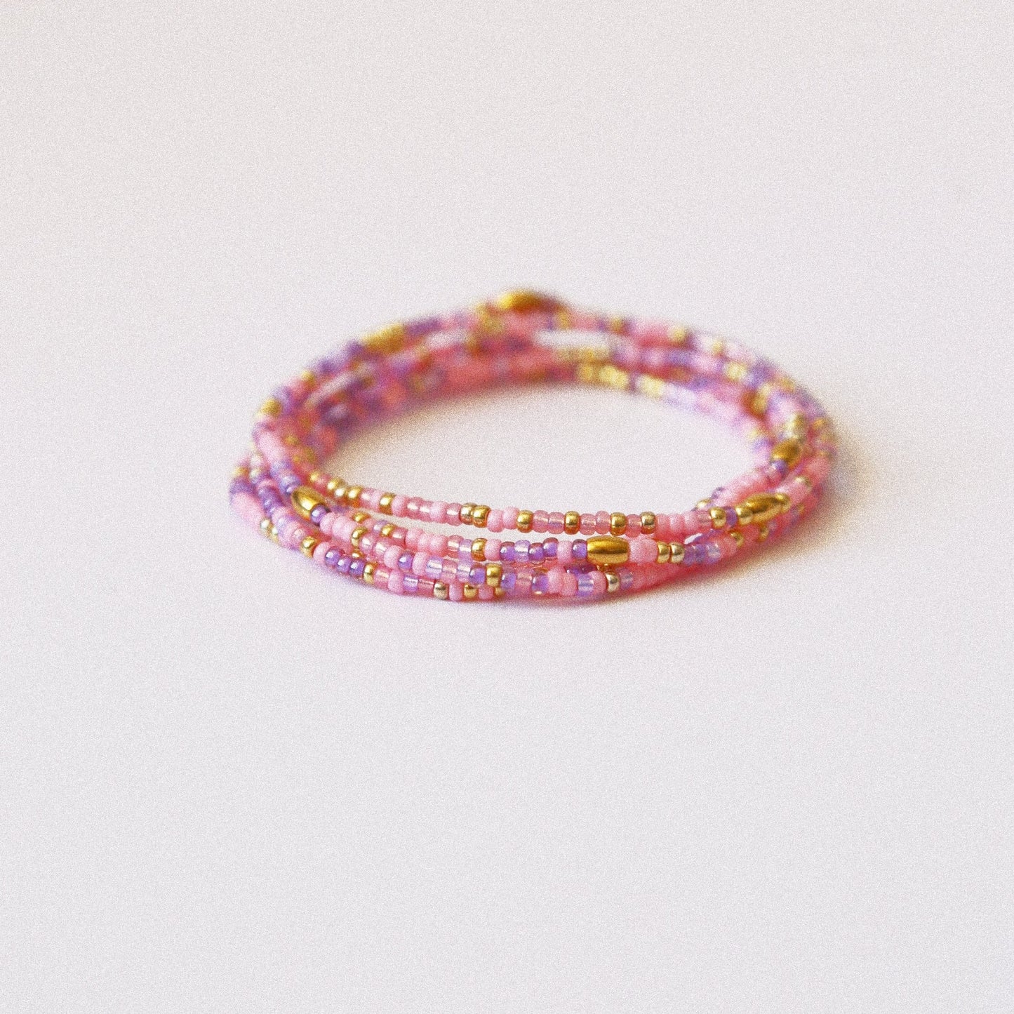bracelet 5 tours ou ras de cou " Seconde peau" Rose & violet