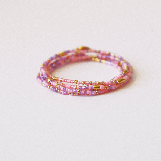 bracelet 5 tours ou ras de cou " Seconde peau" Rose & violet