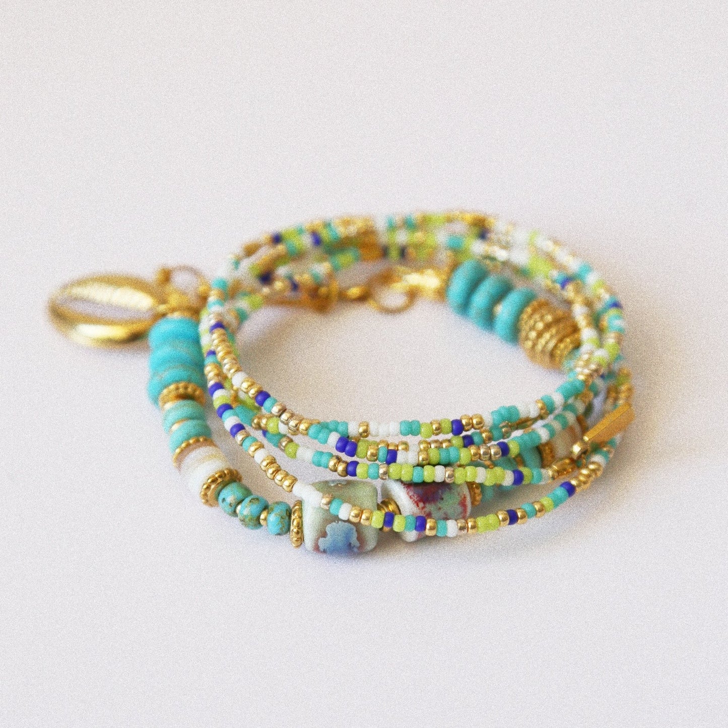 Bracelet 5 tours / Ras de cou “Seconde Peau” – Bleu Vert