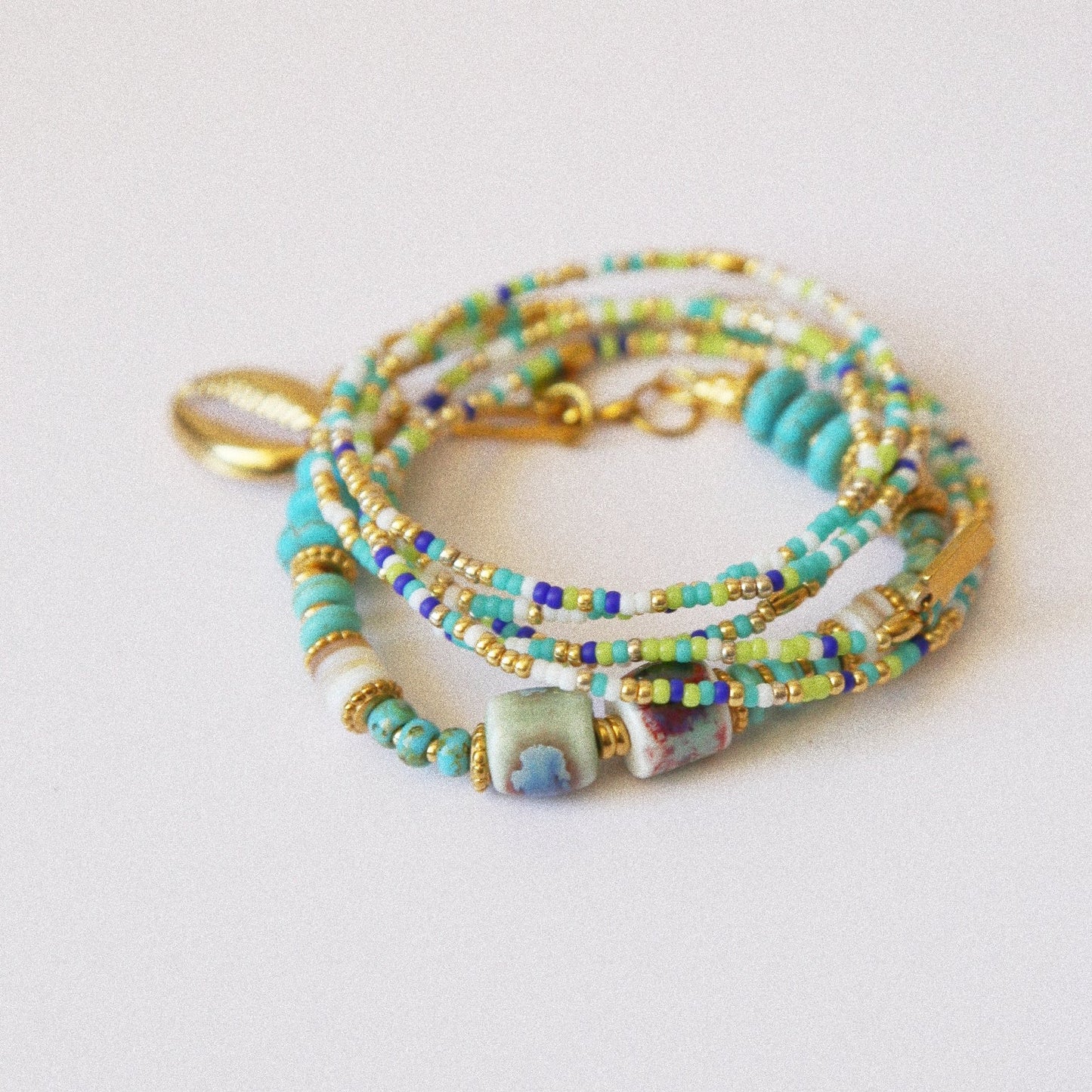 Bracelet 5 tours / Ras de cou “Seconde Peau” – Bleu Vert