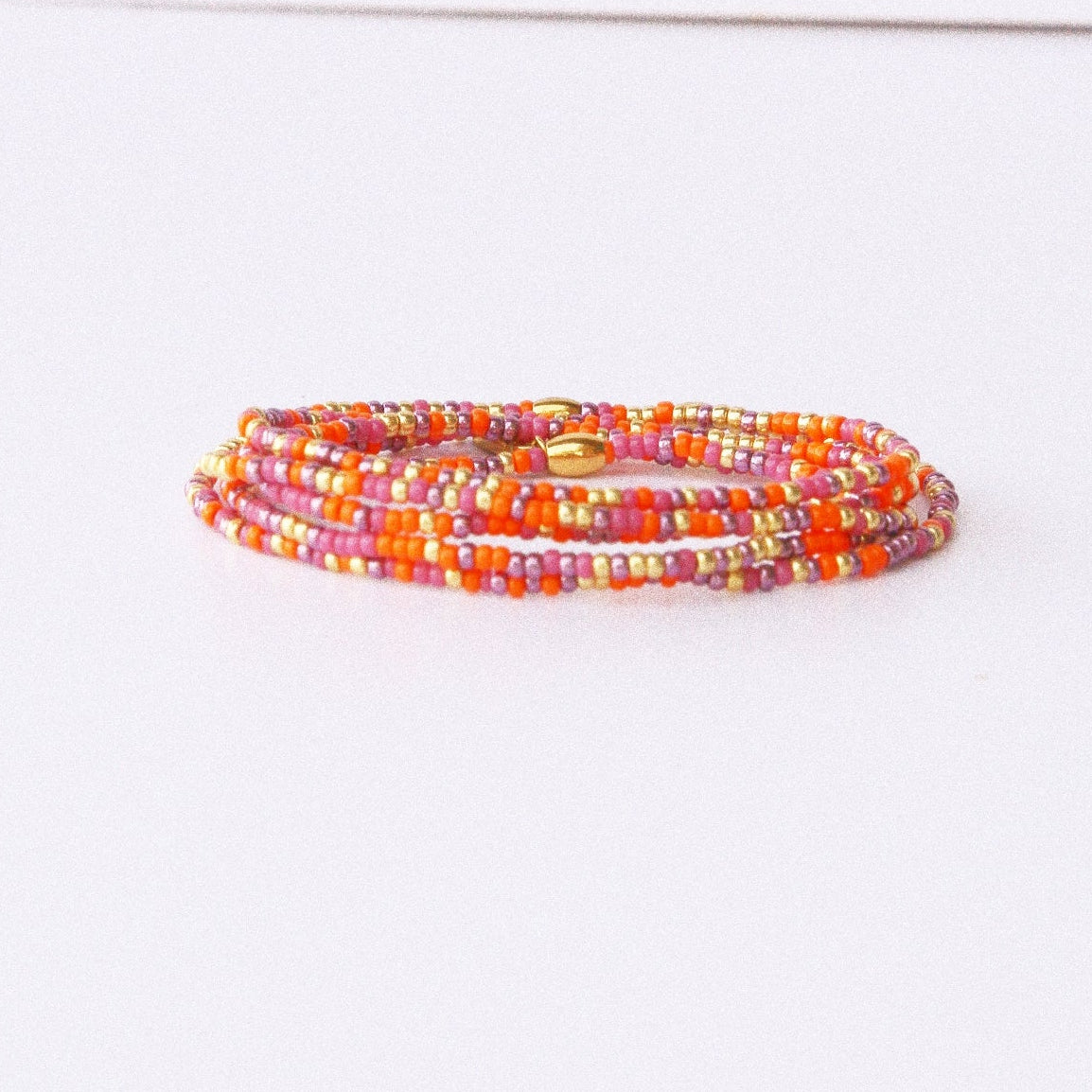 Bracelet 5 tours ou ras de cou "seconde peau" orange & lilas