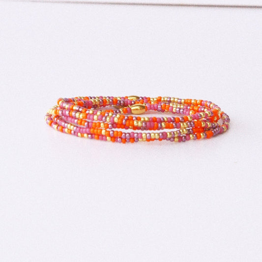 Bracelet 5 tours ou ras de cou "seconde peau" orange & lilas