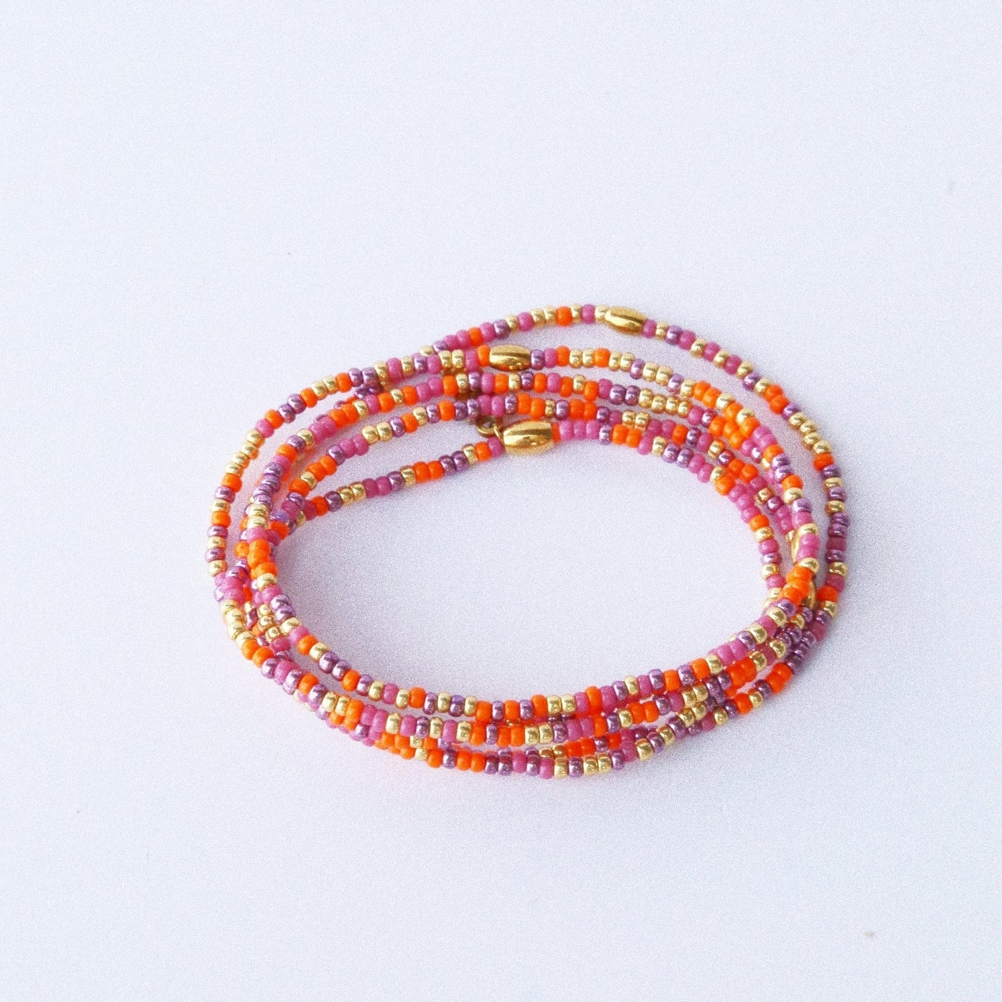 Bracelet 5 tours ou ras de cou "seconde peau" orange & lilas