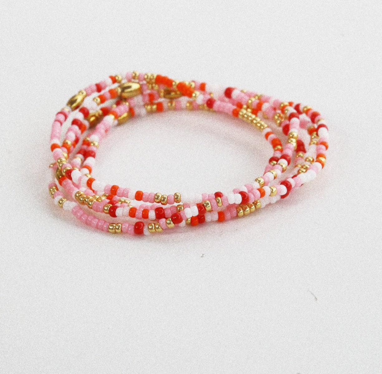 Bracelet 5 tours ou ras de cou "seconde peau" rouge & rose