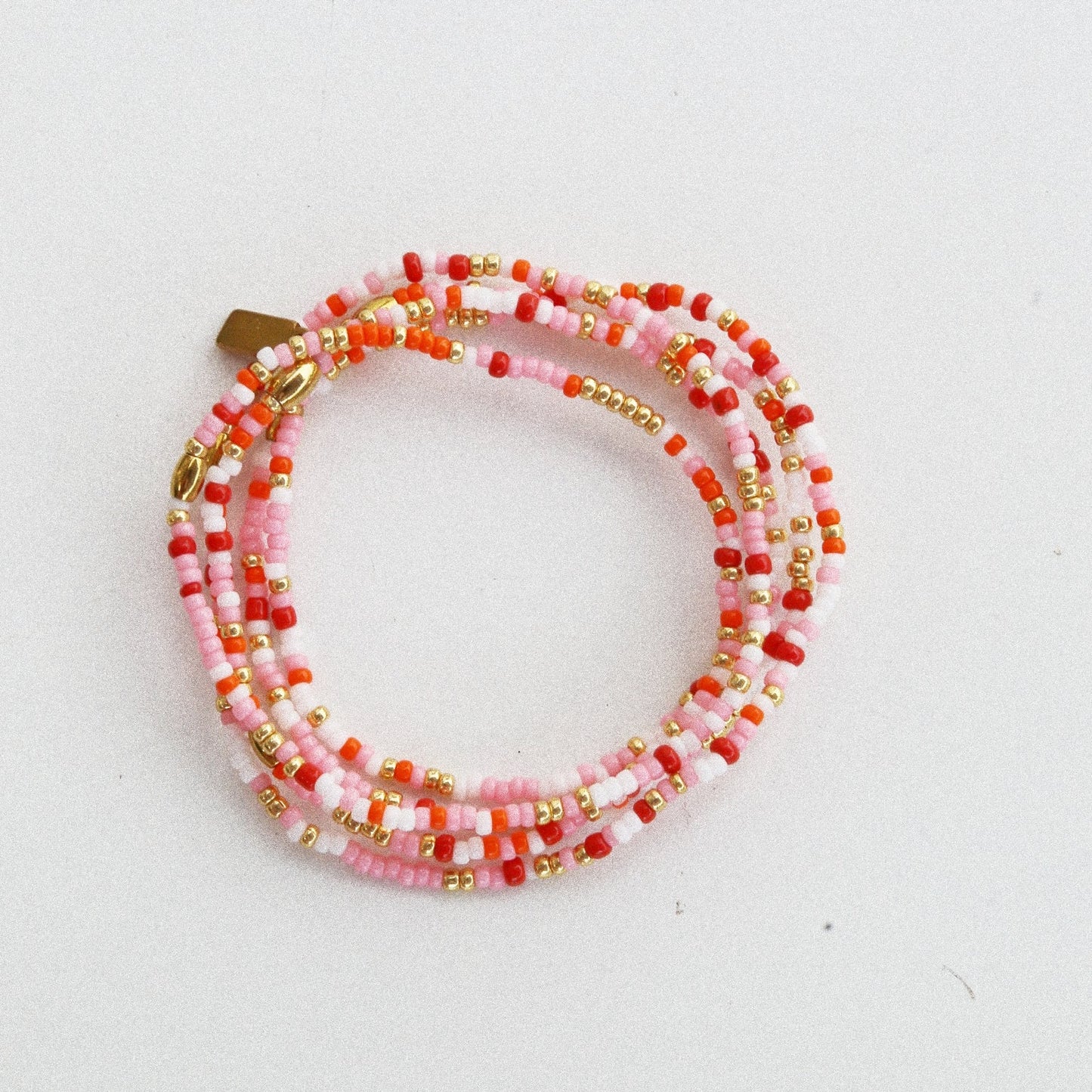Bracelet 5 tours ou ras de cou "seconde peau" rouge & rose