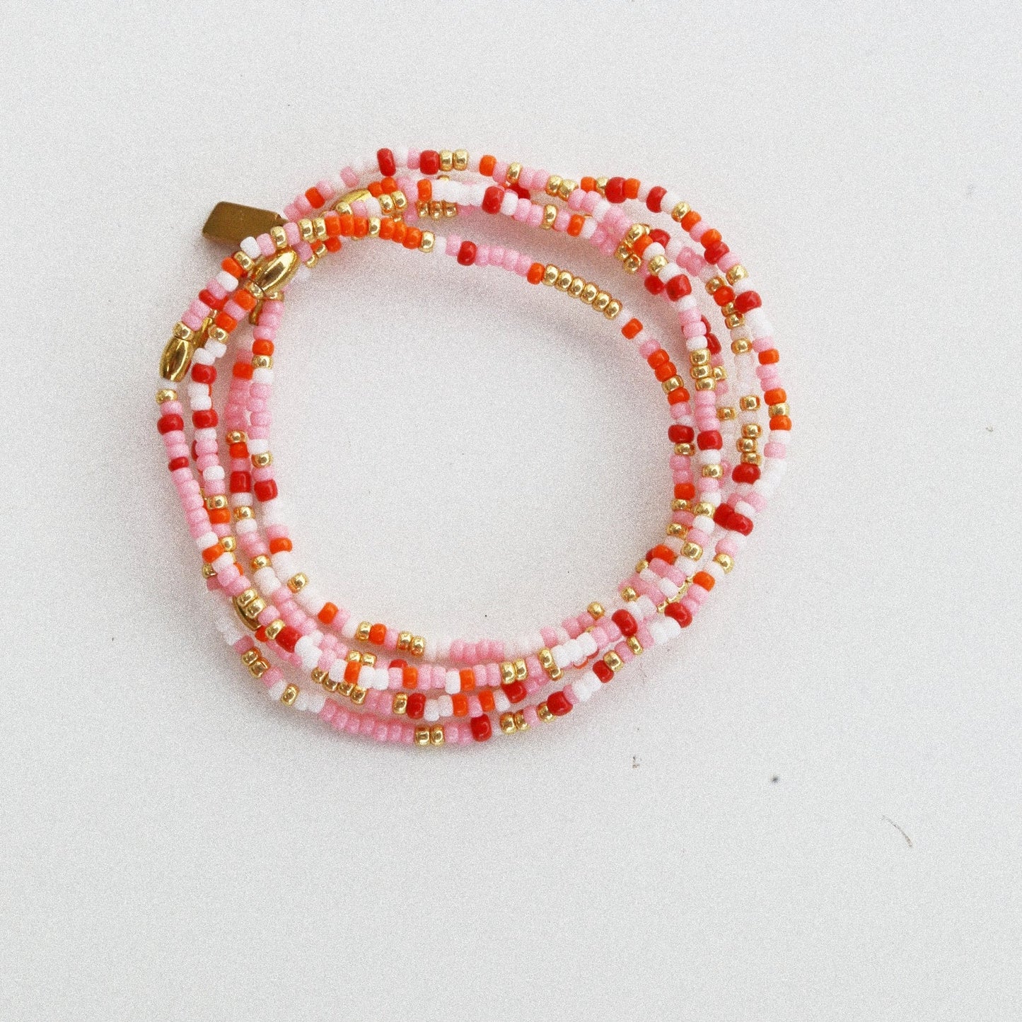 Bracelet 5 tours ou ras de cou "seconde peau" rouge & rose
