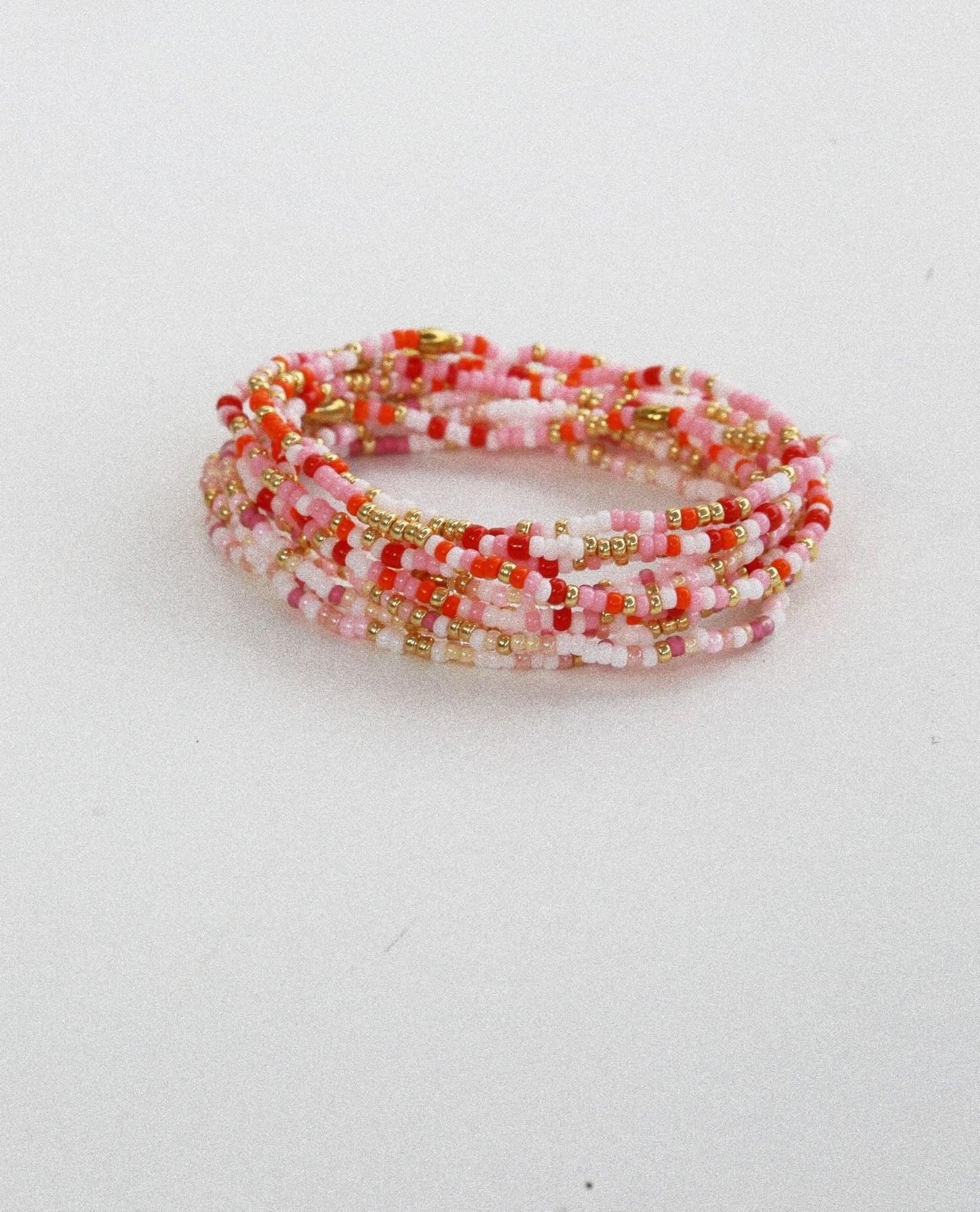 Bracelet 5 tours ou ras de cou "seconde peau" rouge & rose