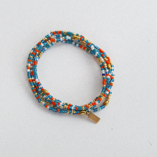 Bracelet 5 tours / Ras de cou “Seconde Peau” – Orange Bleu