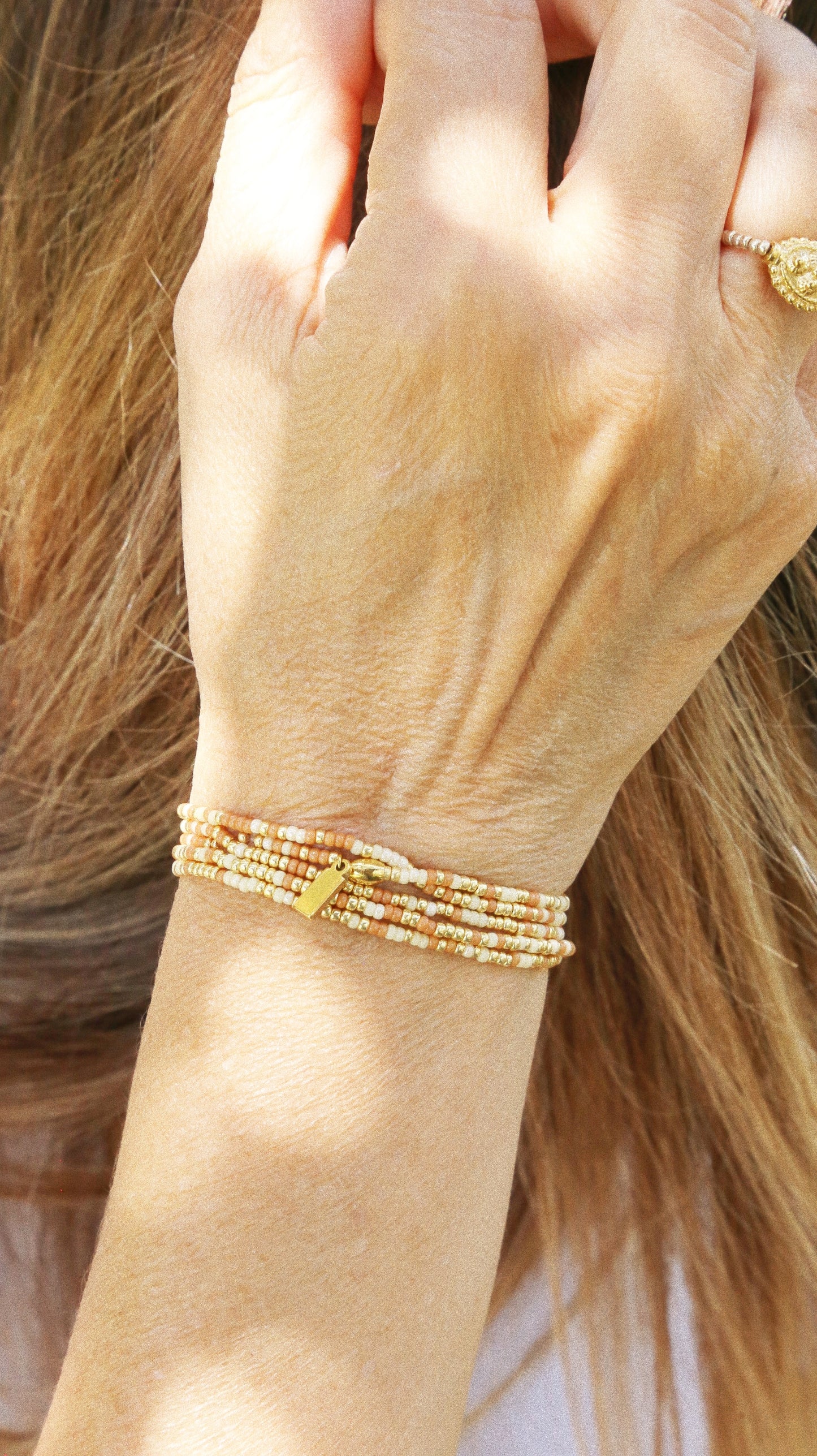 bracelet 5 tours ou ras de cou "seconde peau" beige & marron