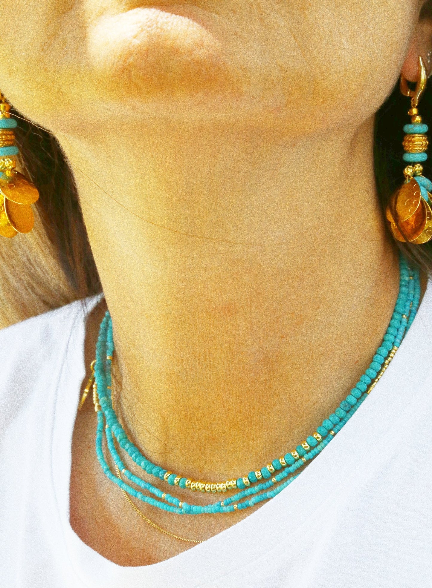 bracelet Seconde Peau 5 tours ou ras de cou monochrome turquoise