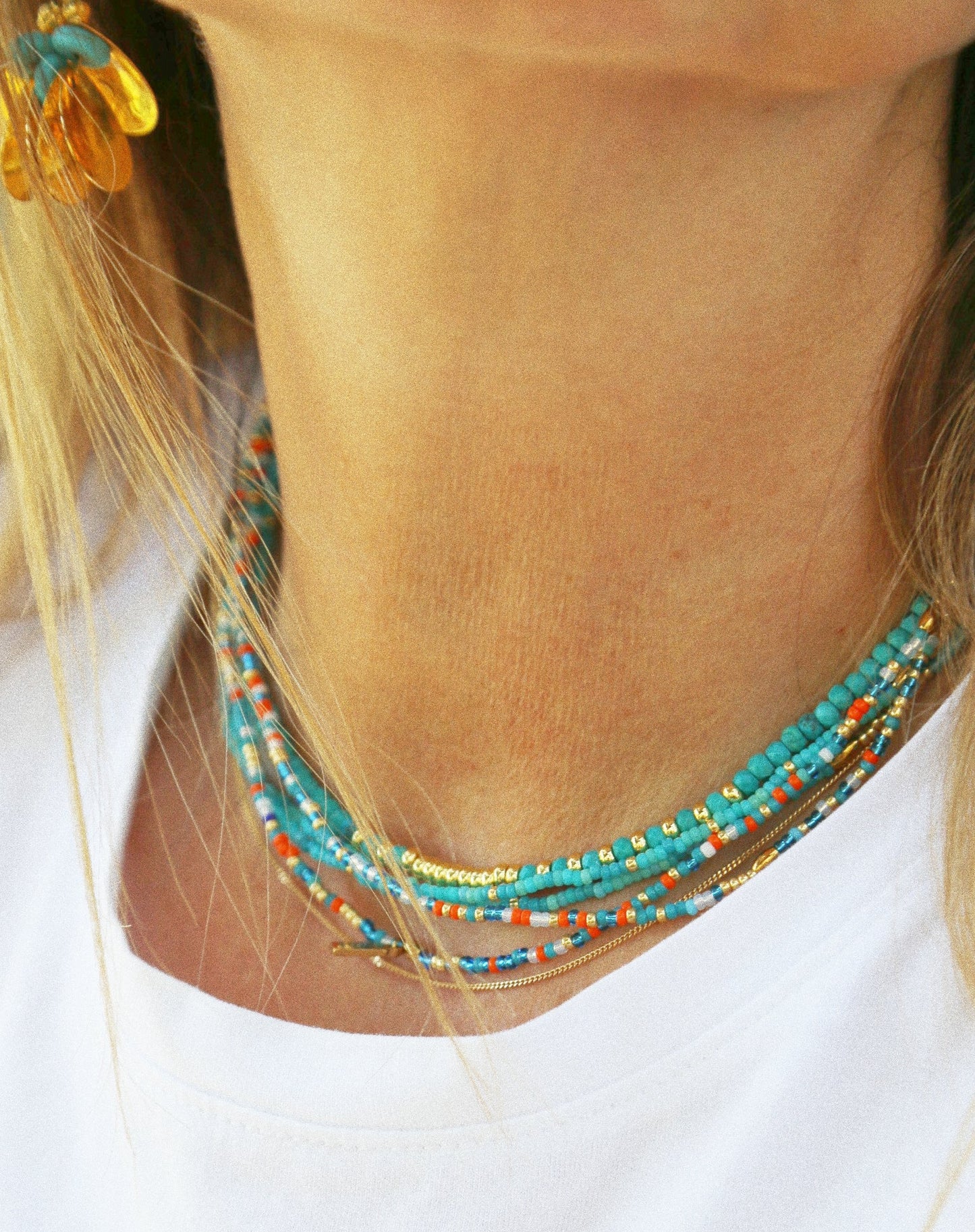 Bracelet 5 tours / Ras de cou “Seconde Peau” – Orange Bleu