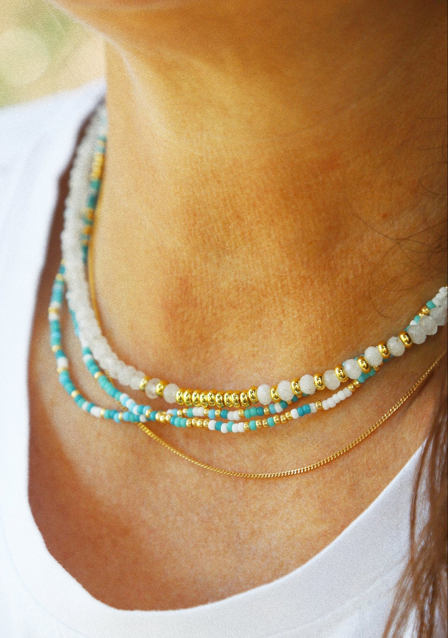 Bracelet 5 tours ou ras de cou "seconde peau" turquoise