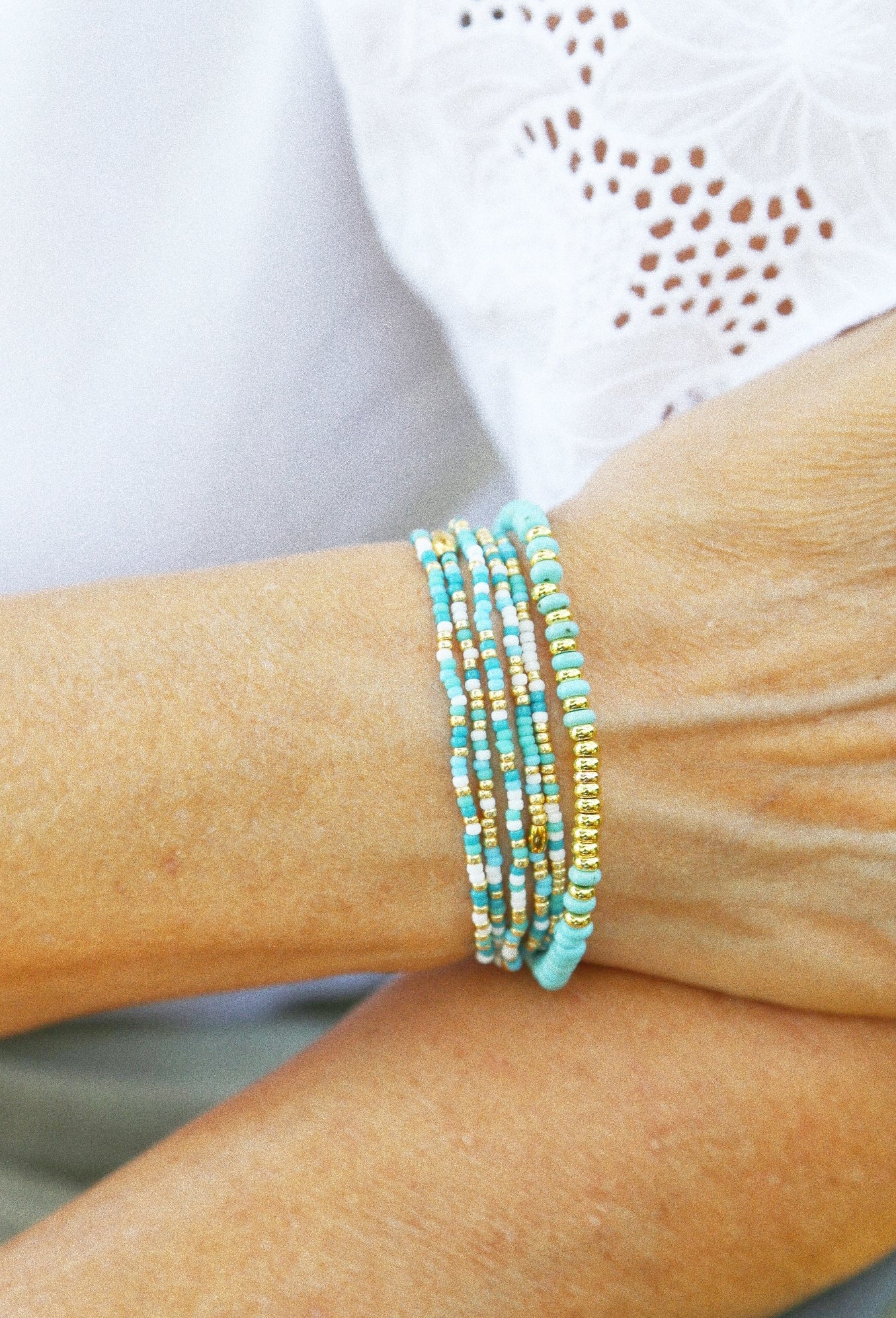 Bracelet 5 tours ou ras de cou "seconde peau" turquoise
