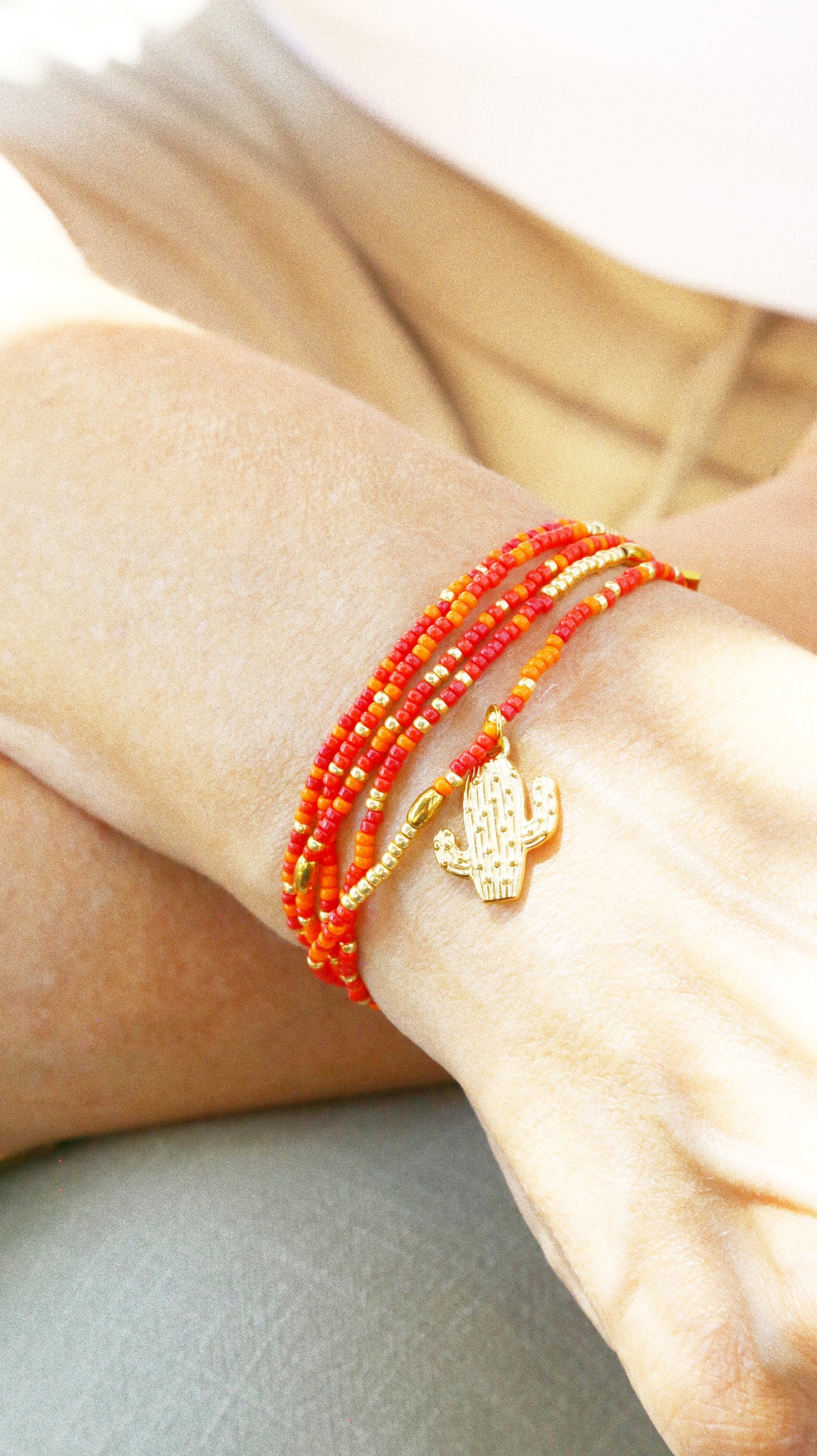 bracelet "Seconde Peau"5 tours ou ras de cou  monochrome rorange