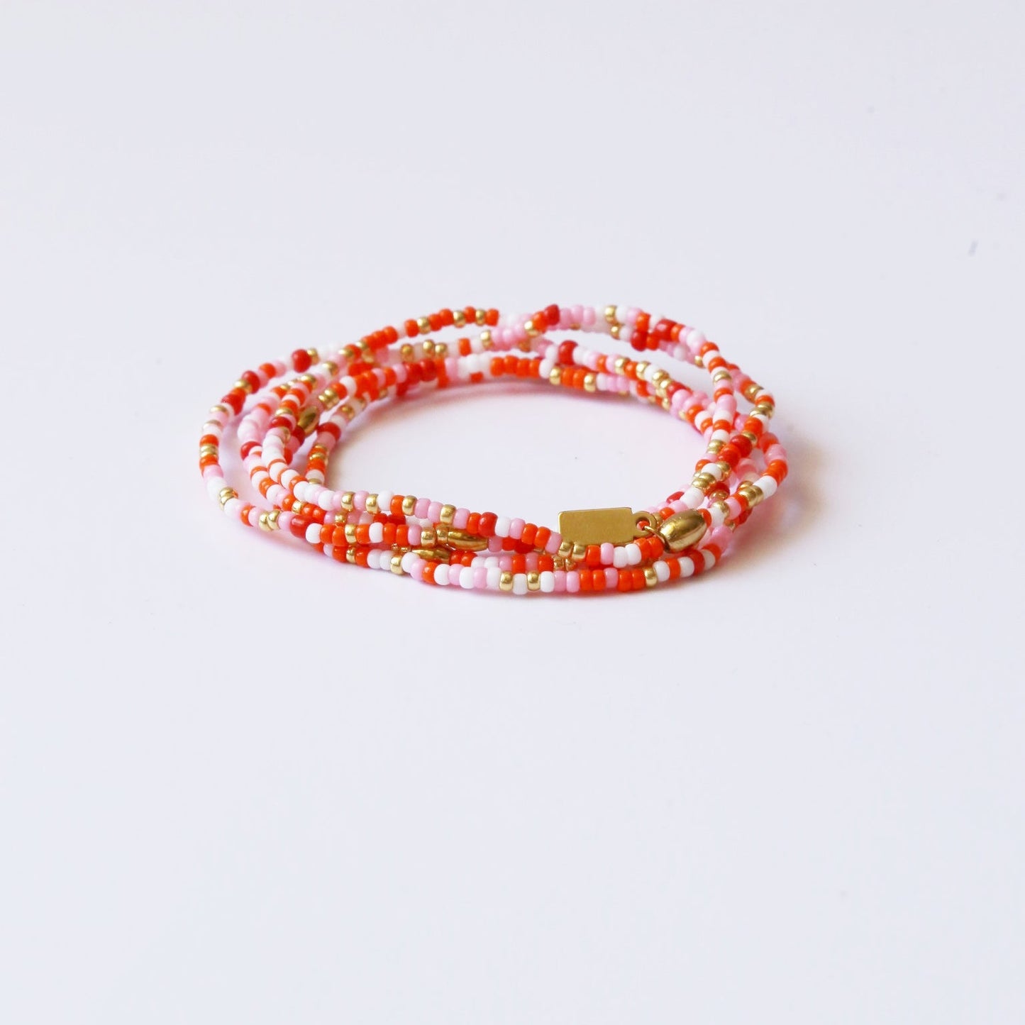 Bracelet 5 tours ou ras de cou "seconde peau" rouge & rose