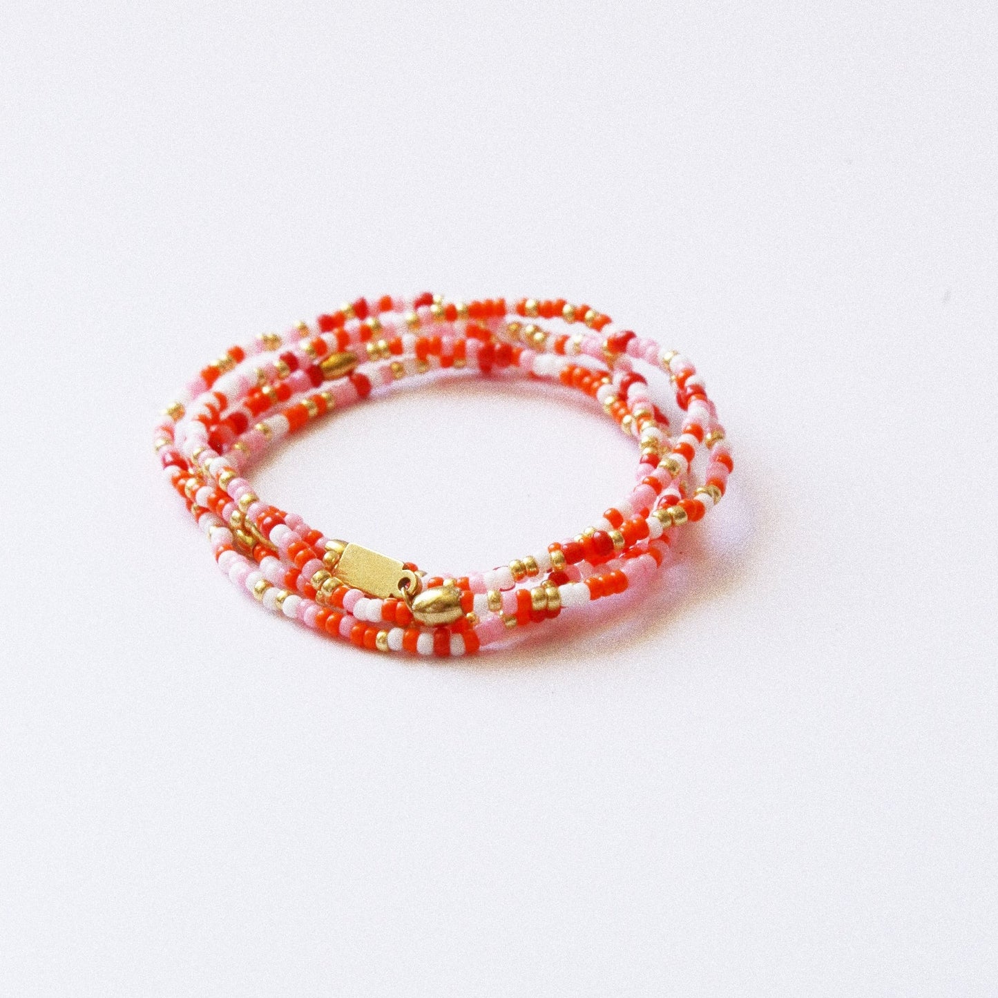 Bracelet 5 tours ou ras de cou "seconde peau" rouge & rose